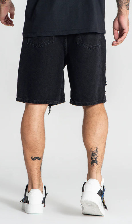 Black Damage Ripped Shorts