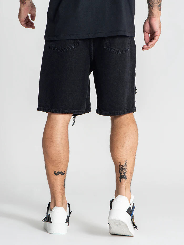 Black Damage Ripped Shorts