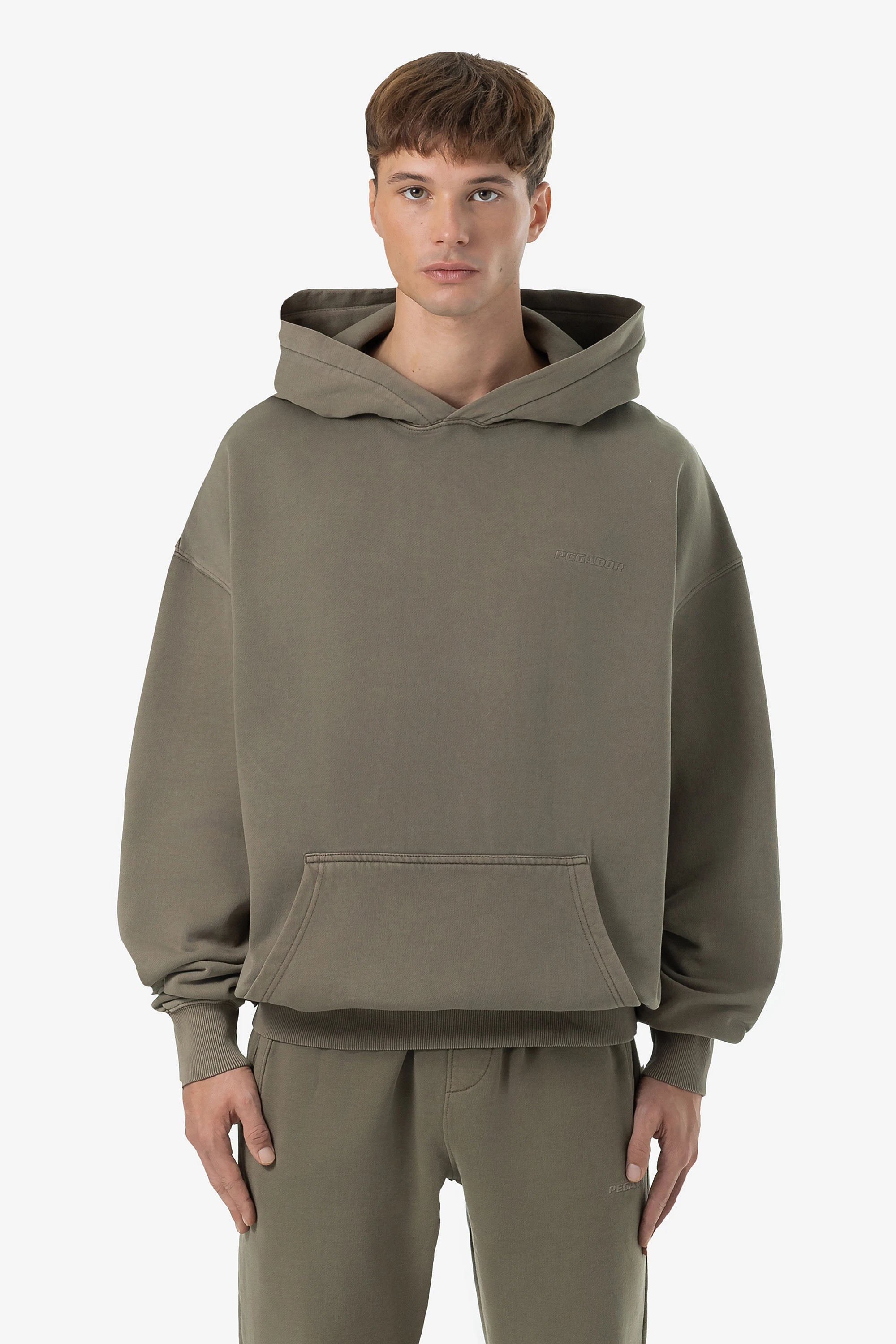 Logo Oversized Hoodie Vintage Faded Olive