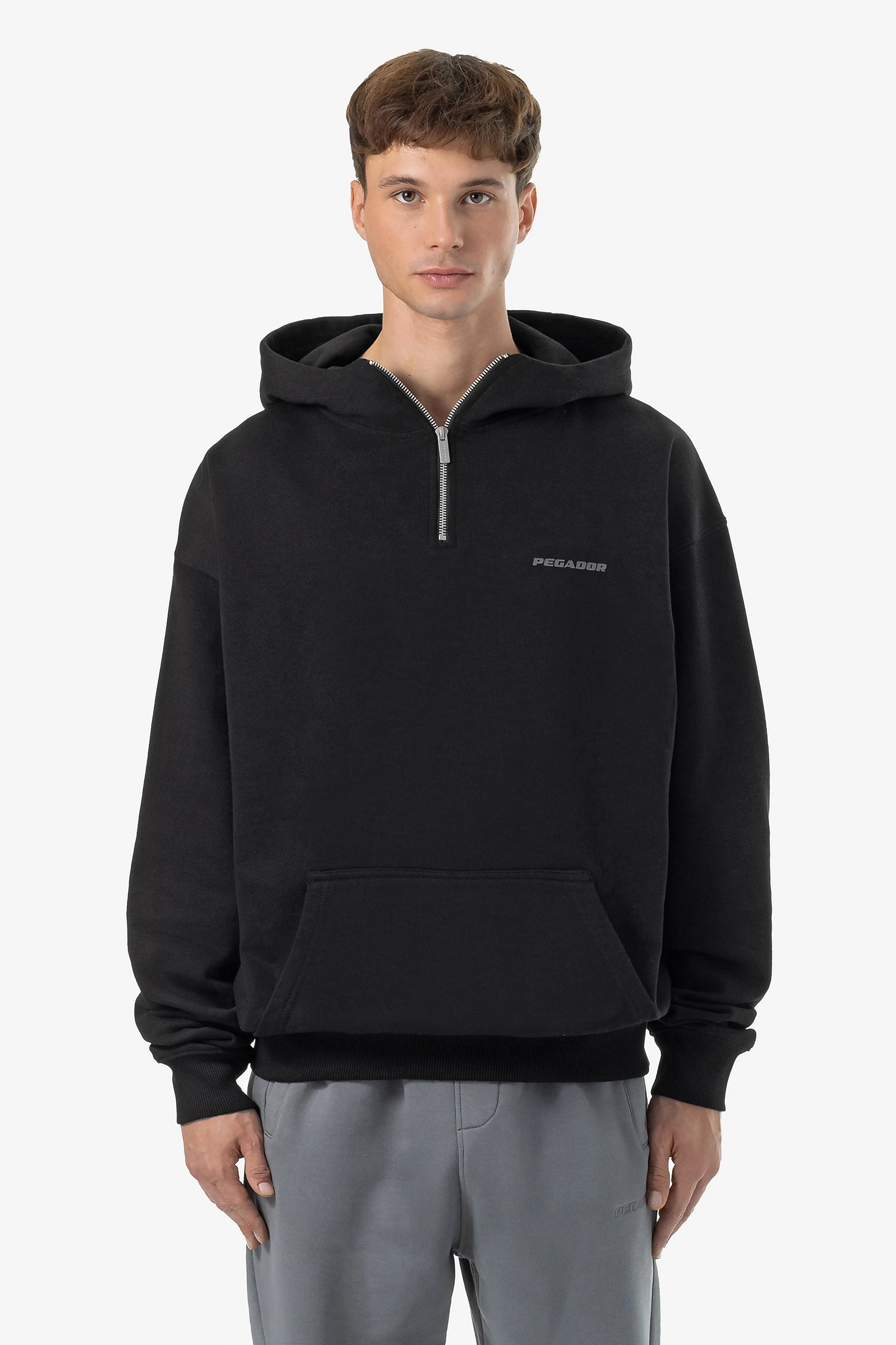 Logo Oversized Halfzip Hoodie Washed Black