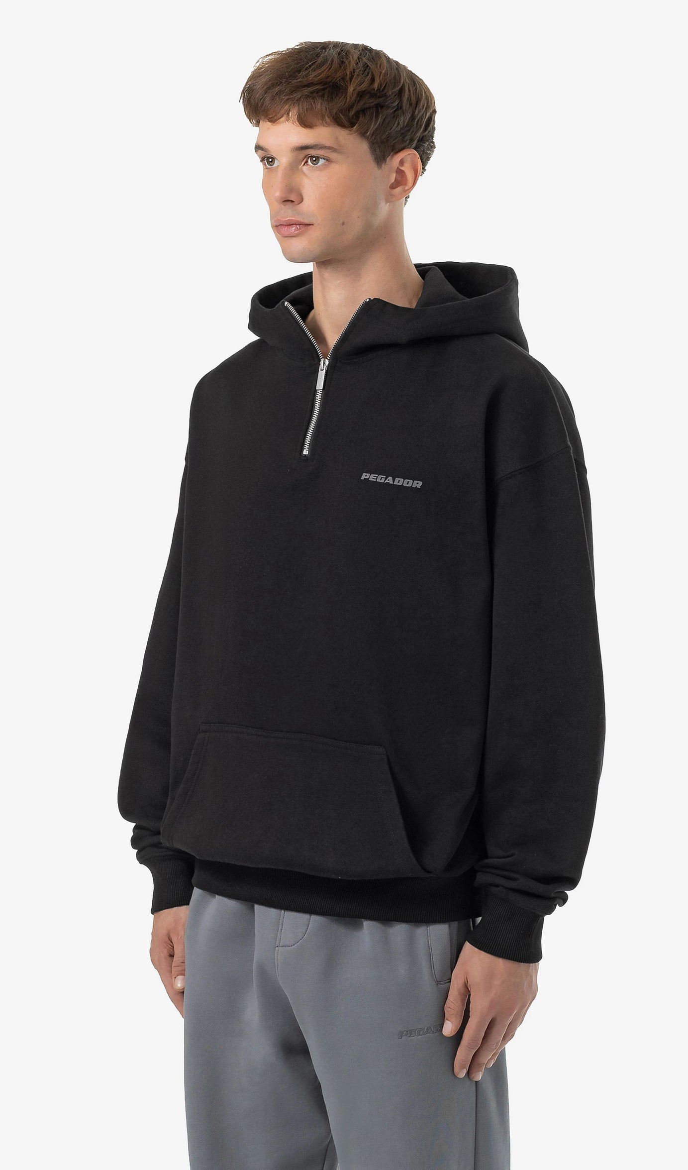 Logo Oversized Halfzip Hoodie Washed Black