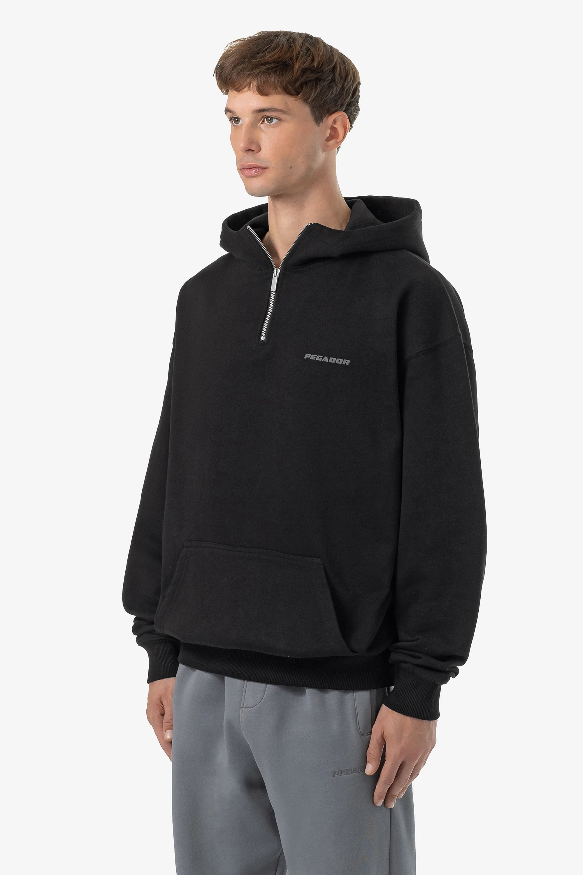 Logo Oversized Halfzip Hoodie Washed Black