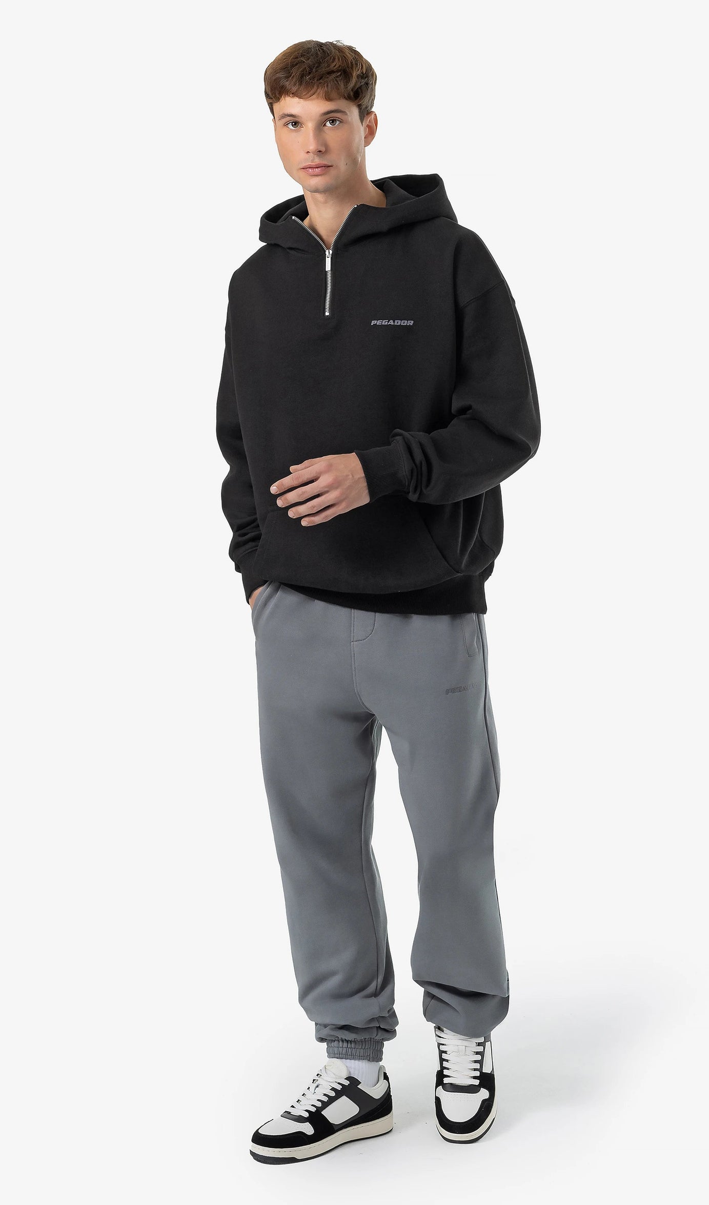 Logo Oversized Halfzip Hoodie Washed Black