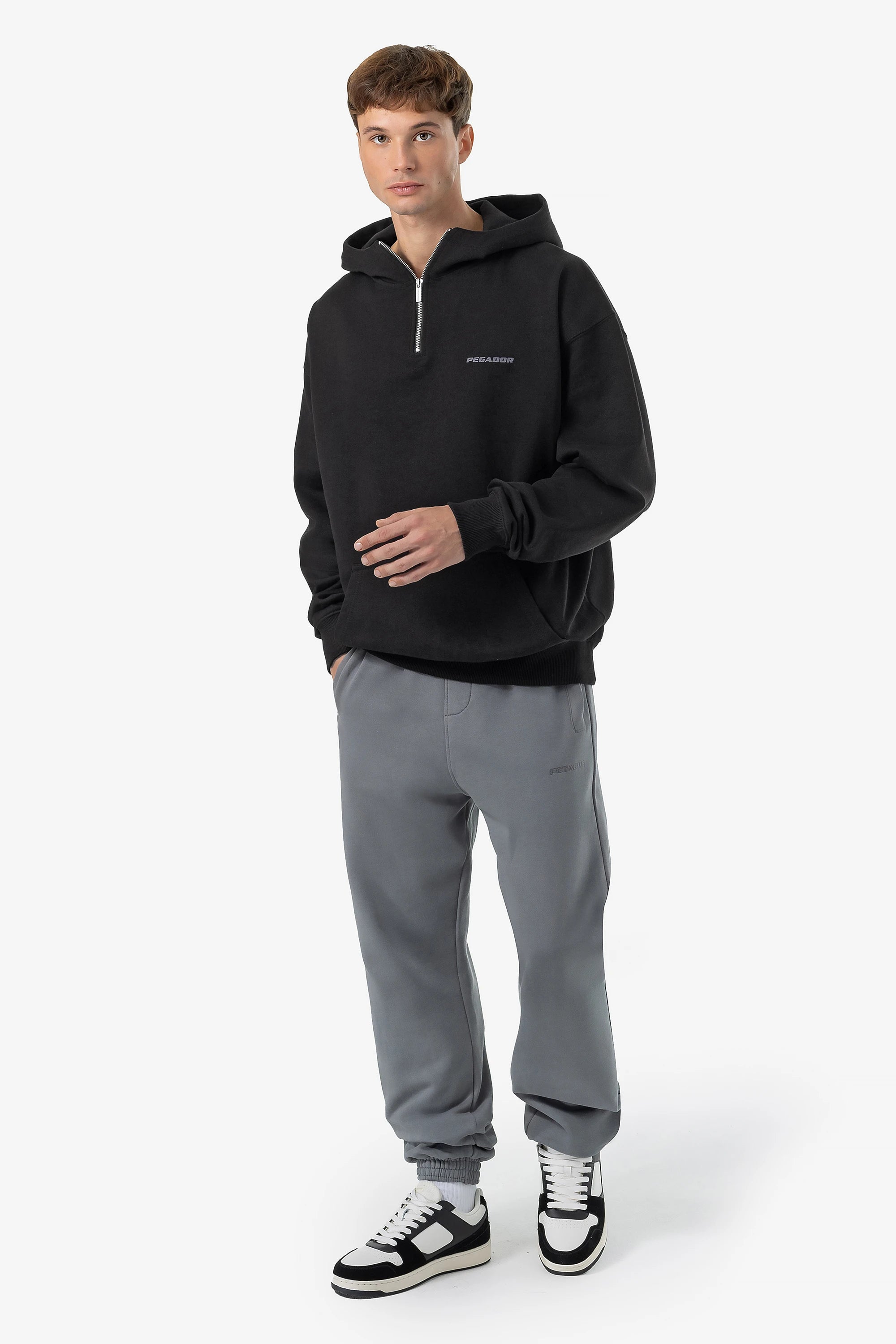 Logo Oversized Halfzip Hoodie Washed Black