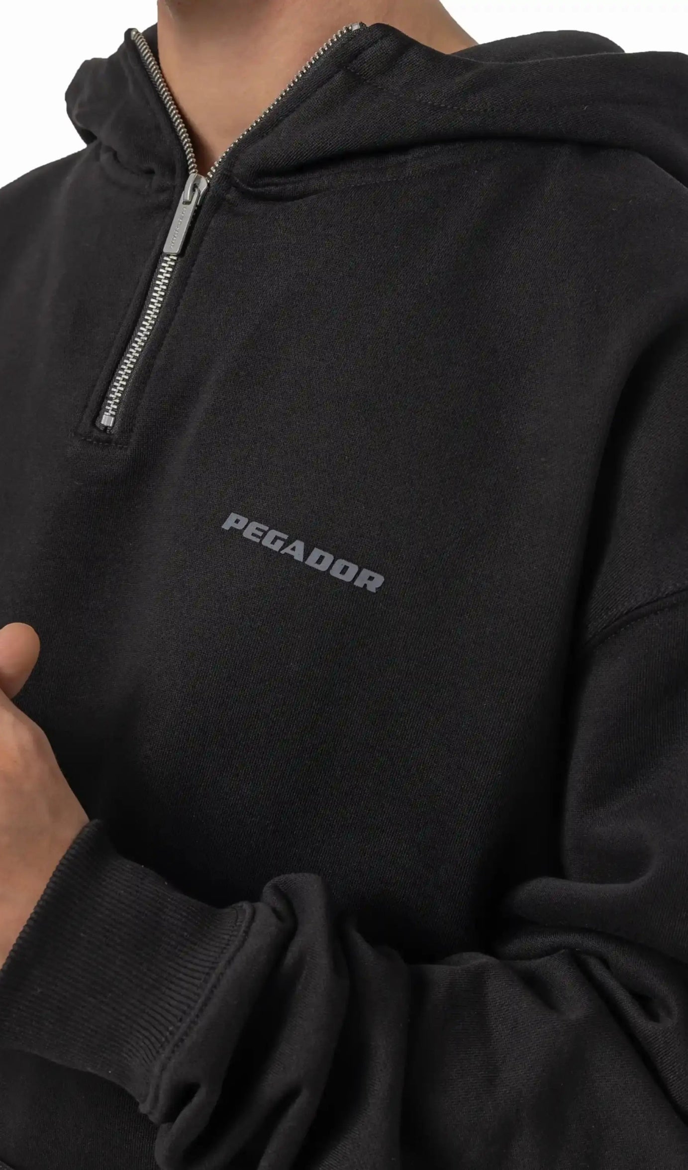 Logo Oversized Halfzip Hoodie Washed Black