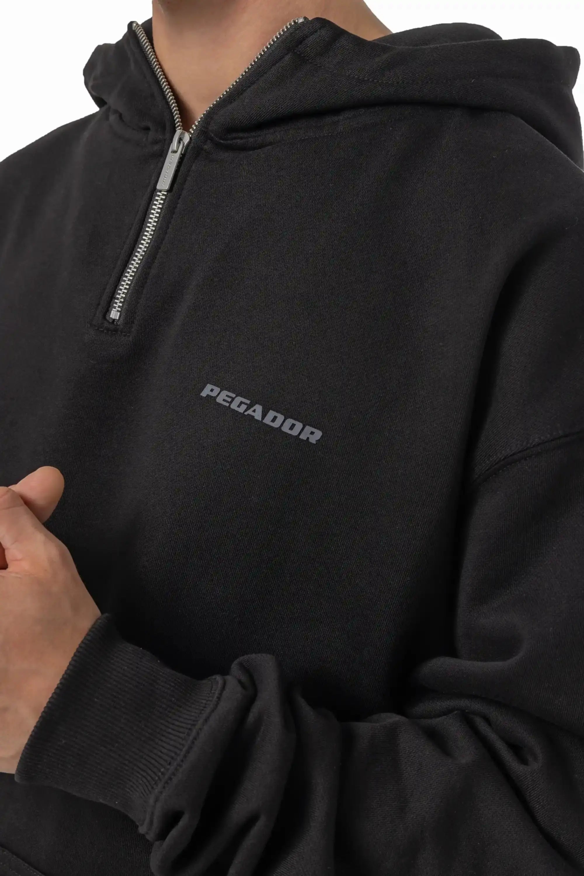 Logo Oversized Halfzip Hoodie Washed Black