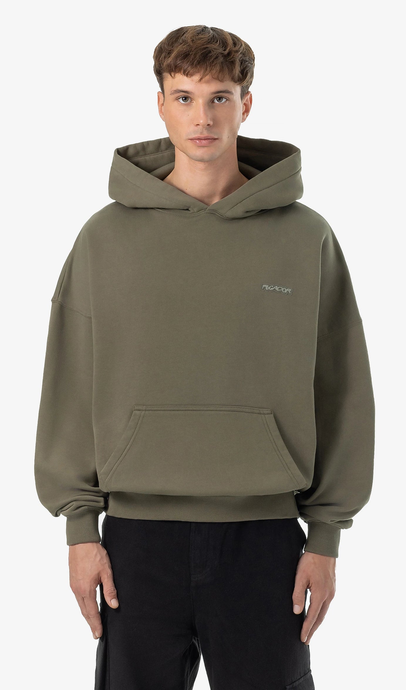Piedro Boxy Hoodie Washed Faded Olive