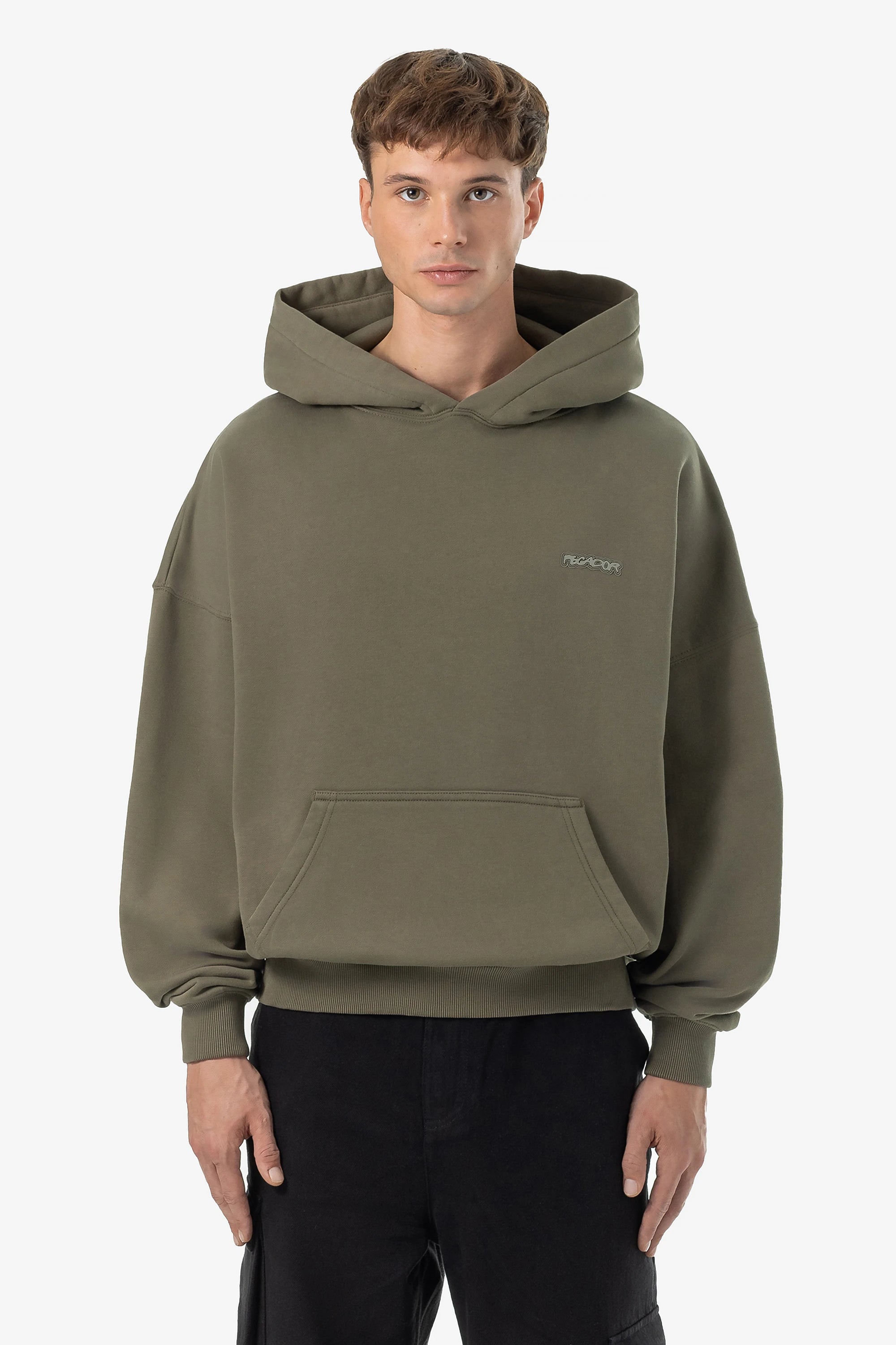 Piedro Boxy Hoodie Washed Faded Olive