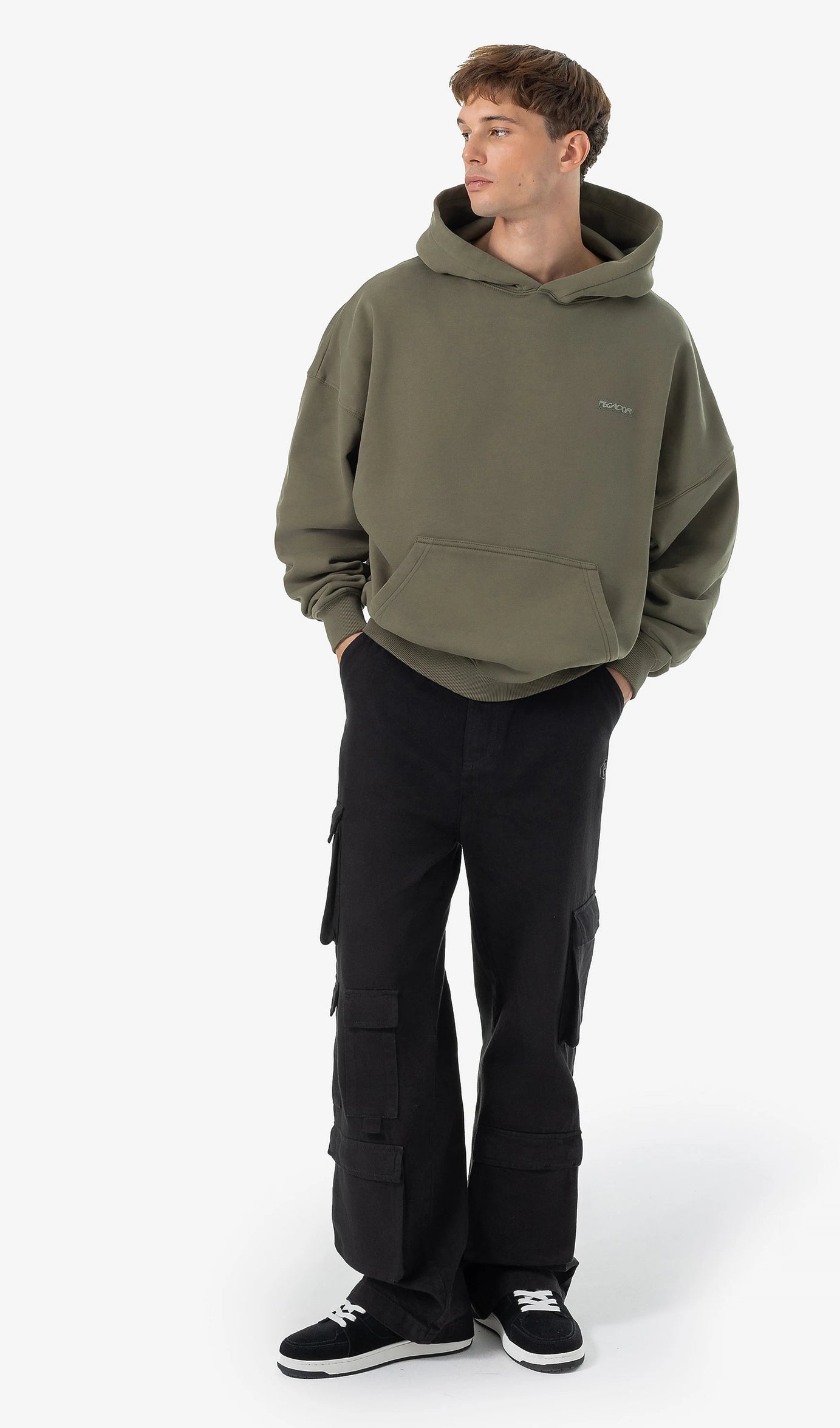 Piedro Boxy Hoodie Washed Faded Olive