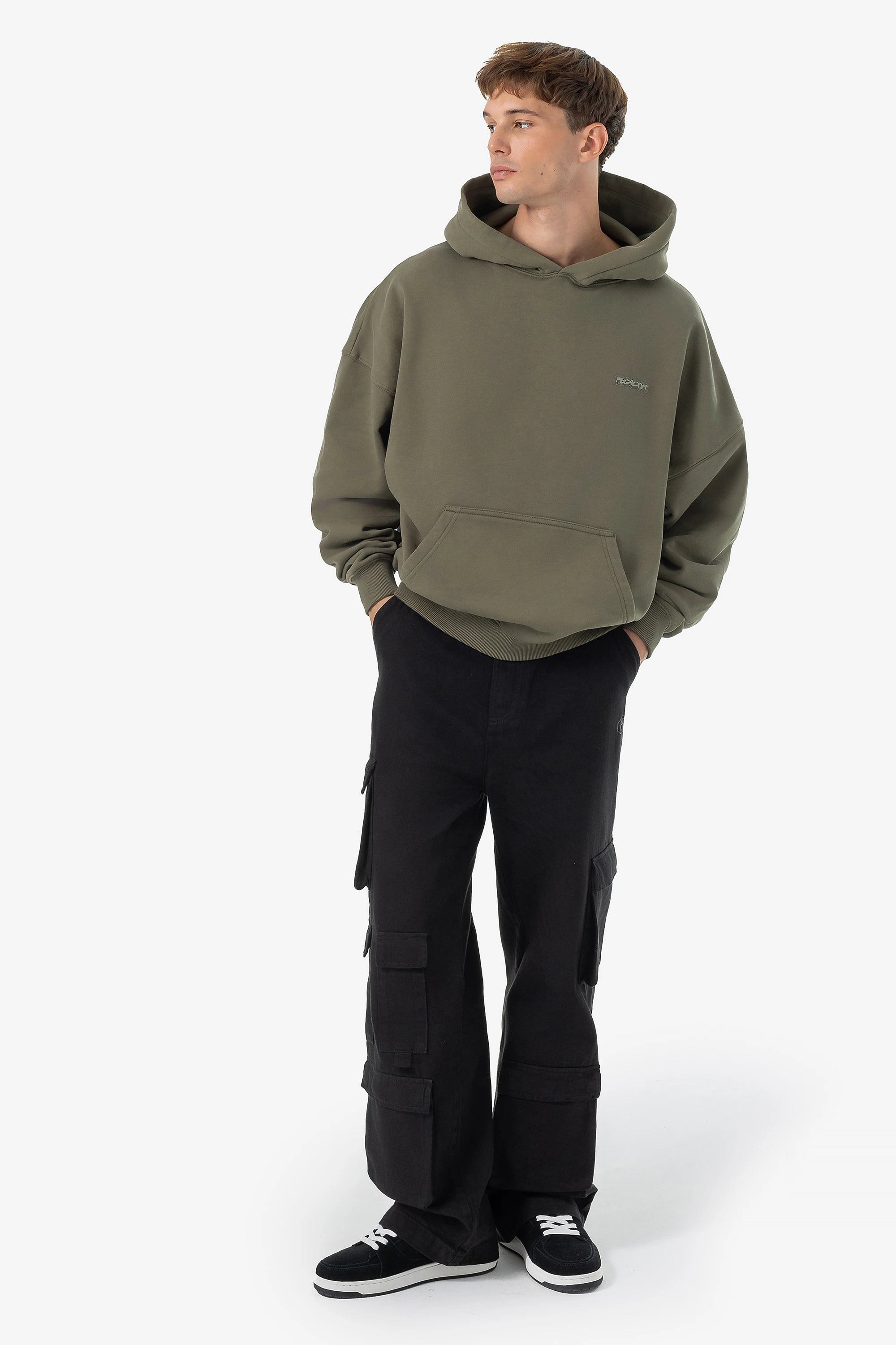 Piedro Boxy Hoodie Washed Faded Olive