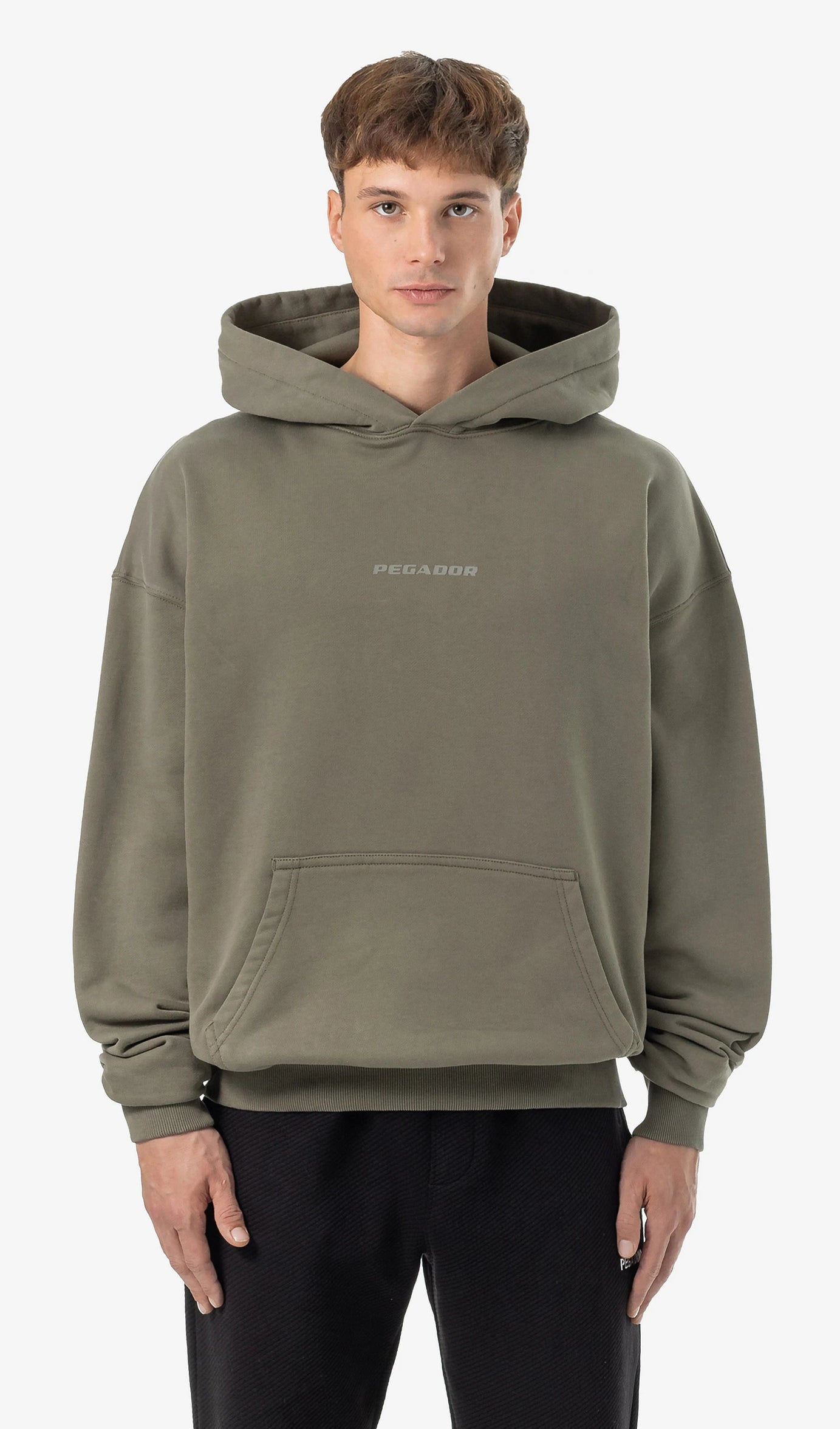 Colne Logo Oversized Hoodie Washed Faded Olive