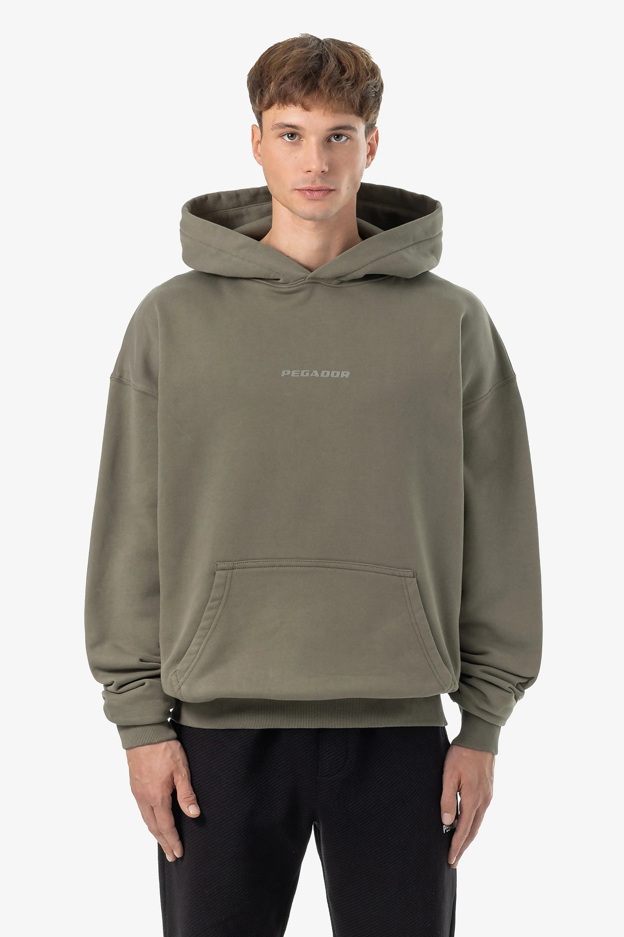 Colne Logo Oversized Hoodie Washed Faded Olive