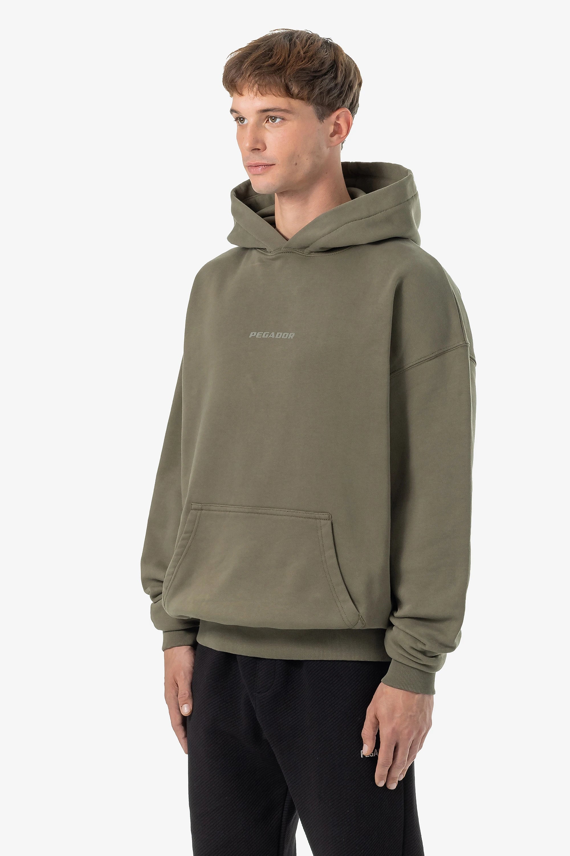 Colne Logo Oversized Hoodie Washed Faded Olive