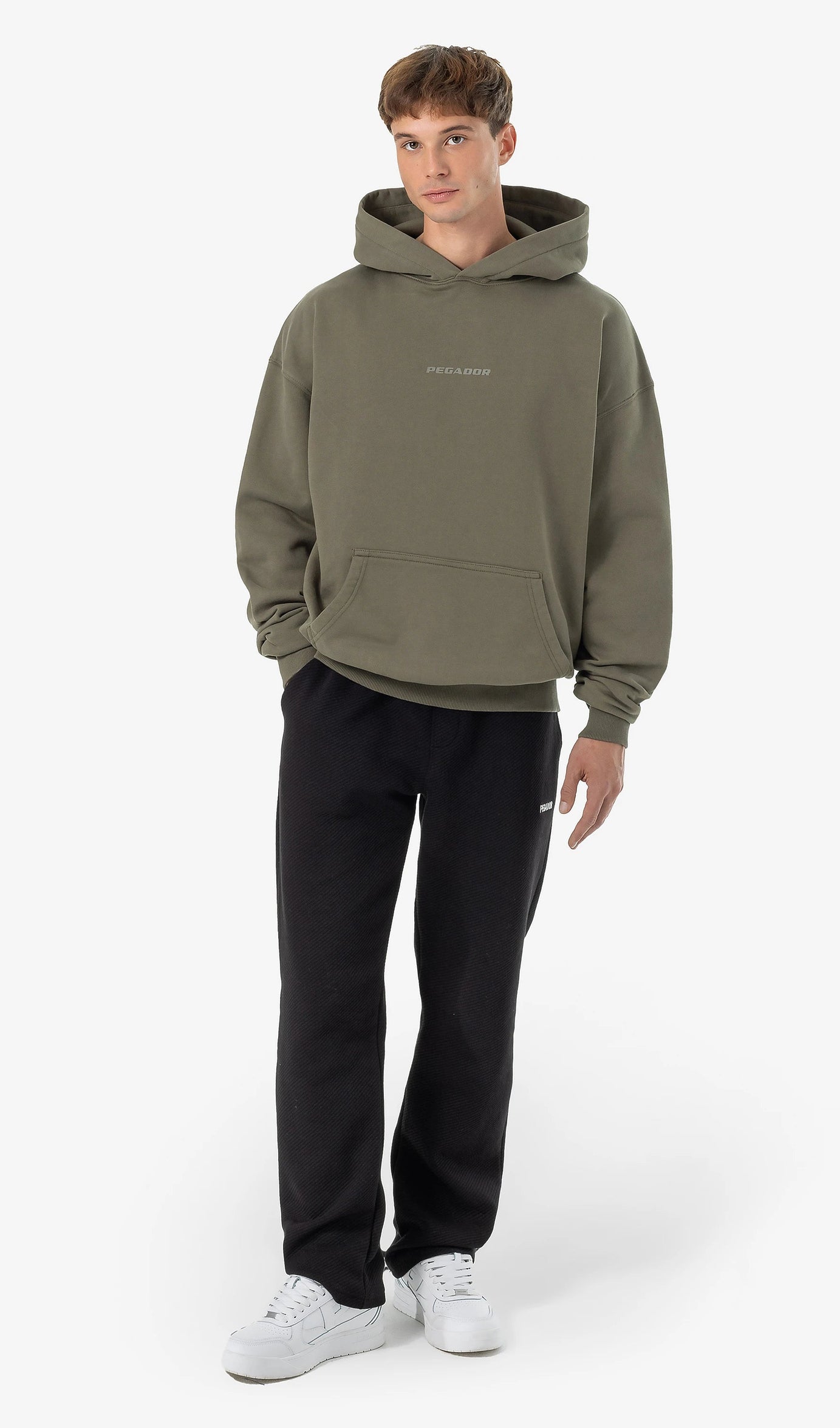 Colne Logo Oversized Hoodie Washed Faded Olive