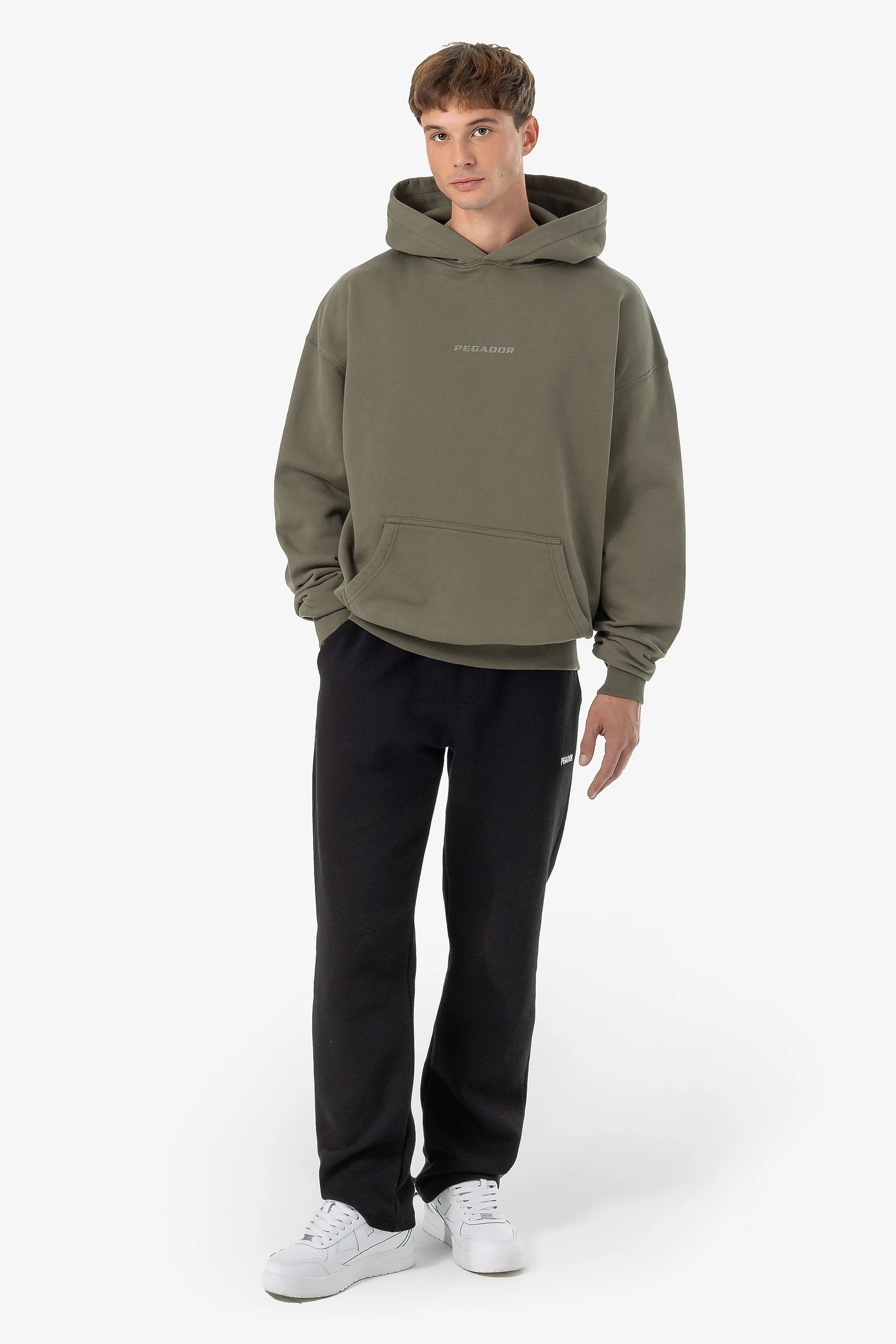 Colne Logo Oversized Hoodie Washed Faded Olive