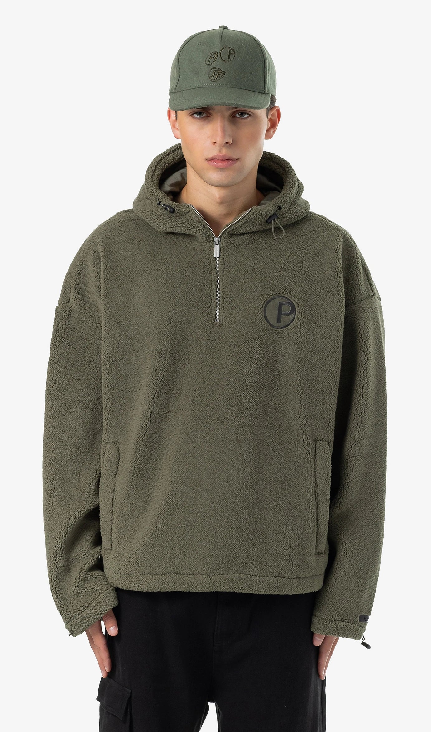 Fall Teddy Halfzip Hoodie Faded Olive