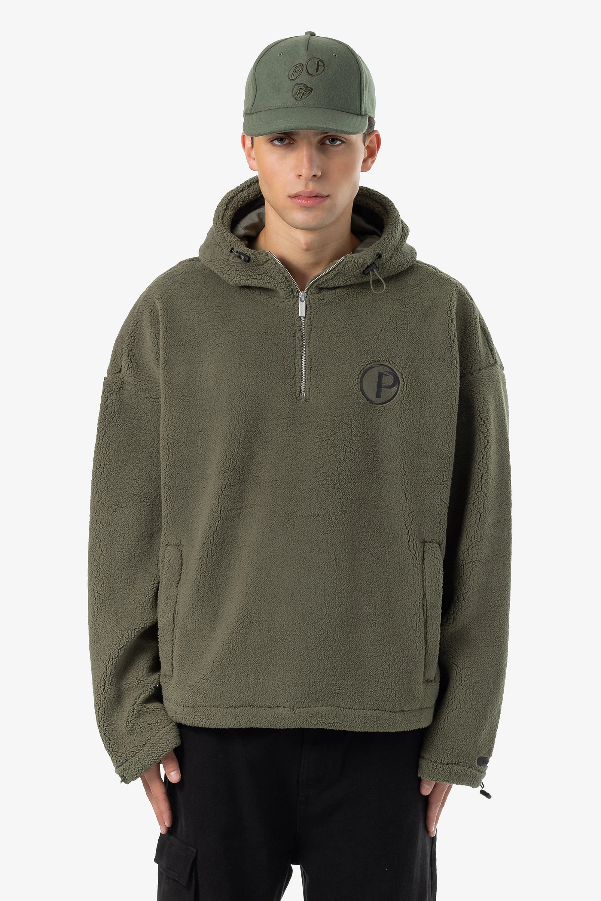 Fall Teddy Halfzip Hoodie Faded Olive