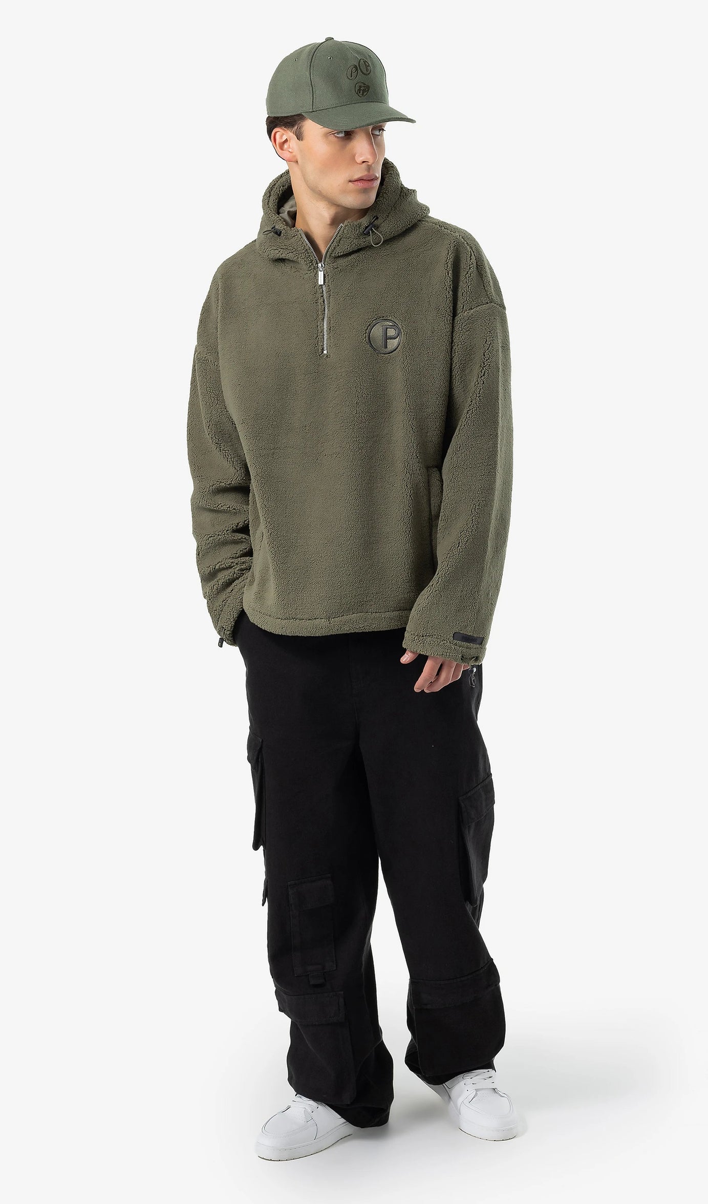 Fall Teddy Halfzip Hoodie Faded Olive