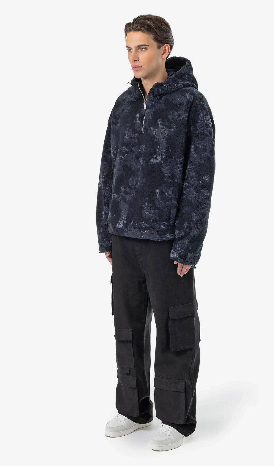 Fall Teddy Halfzip Hoodie Black Shadow Blue