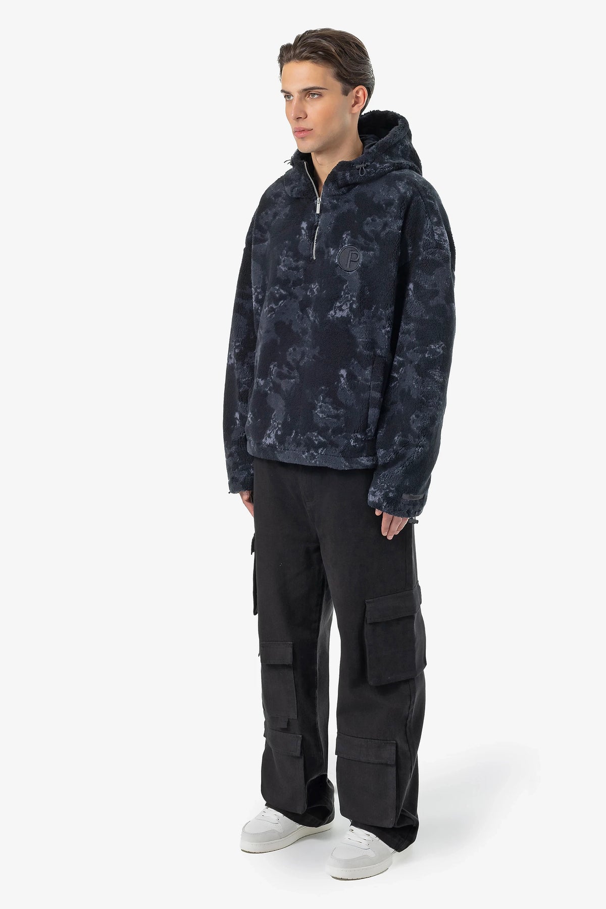 Fall Teddy Halfzip Hoodie Black Shadow Blue