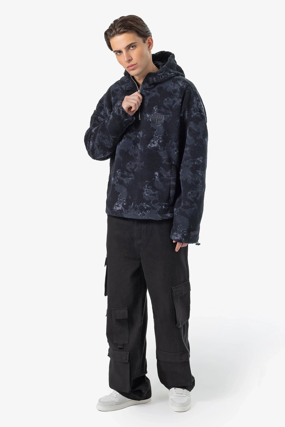 Fall Teddy Halfzip Hoodie Black Shadow Blue