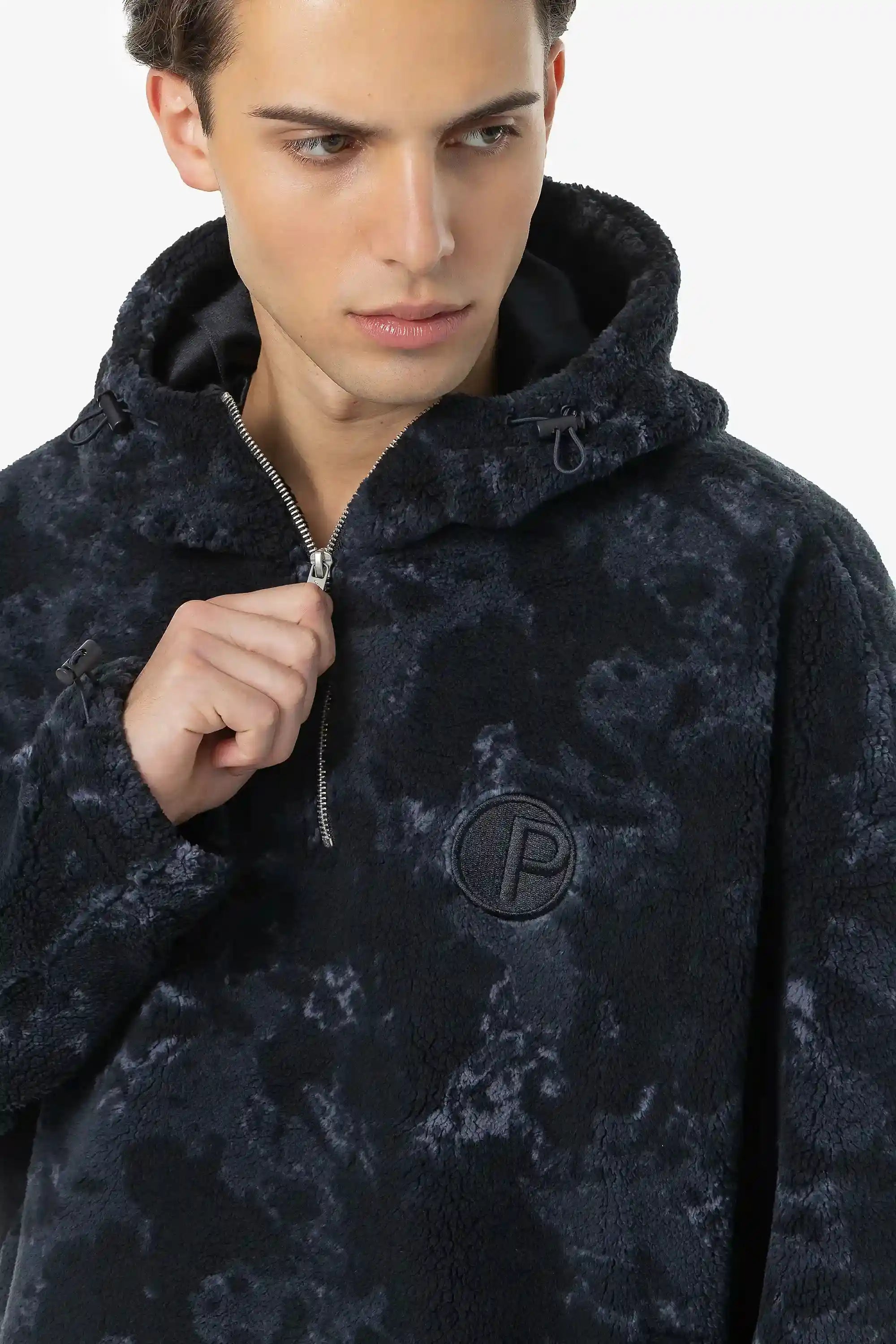 Fall Teddy Halfzip Hoodie Black Shadow Blue