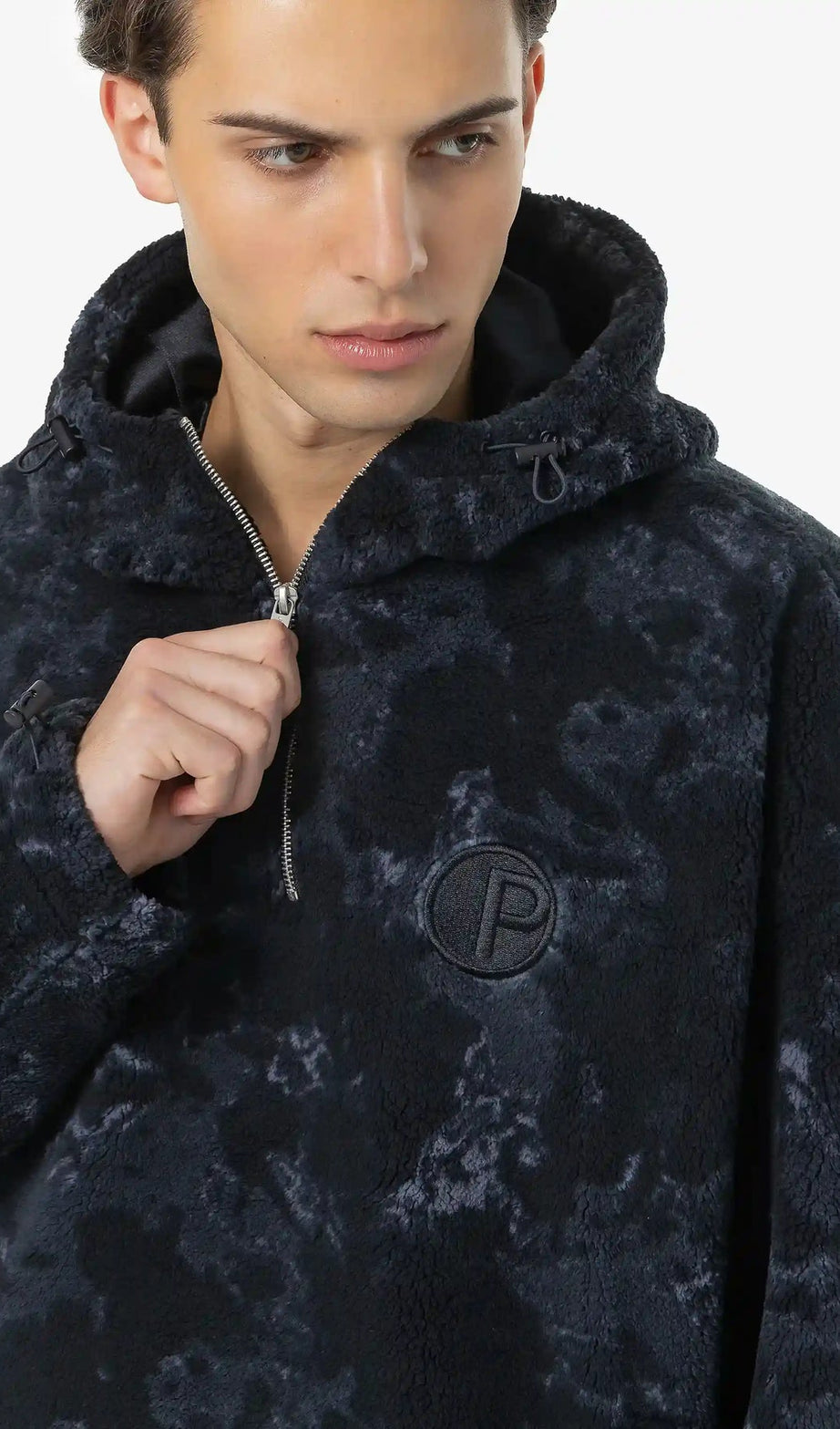 Fall Teddy Halfzip Hoodie Black Shadow Blue