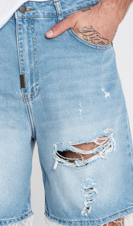 Light Blue Distressed Denim Shorts