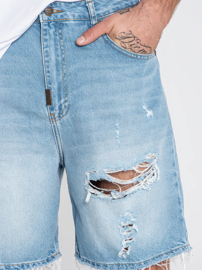 Light Blue Distressed Denim Shorts