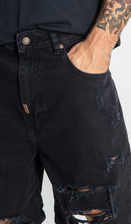 Black Damage Ripped Shorts