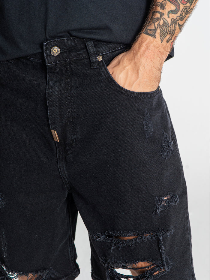 Black Damage Ripped Shorts