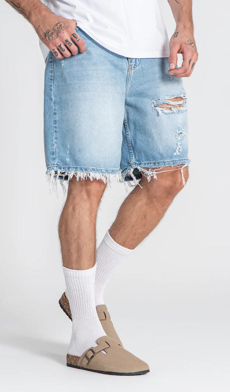 Light Blue Distressed Denim Shorts