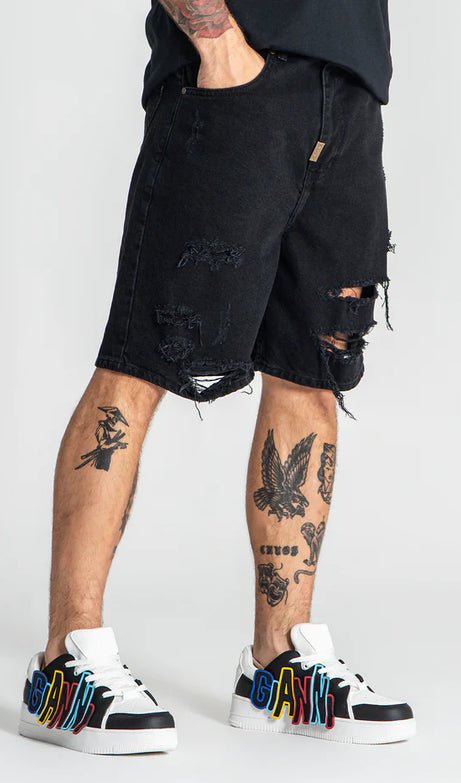 Black Damage Ripped Shorts