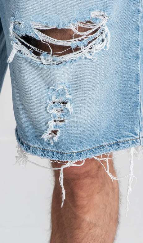 Light Blue Distressed Denim Shorts