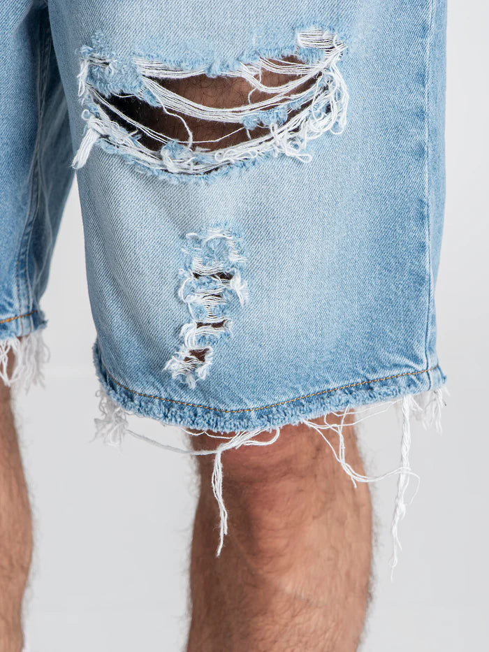 Light Blue Distressed Denim Shorts