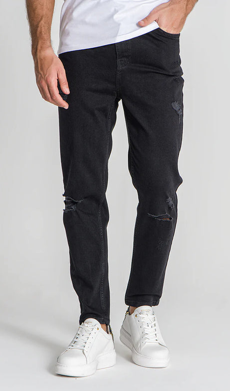 Black Ripped Carrot Leg Jeans