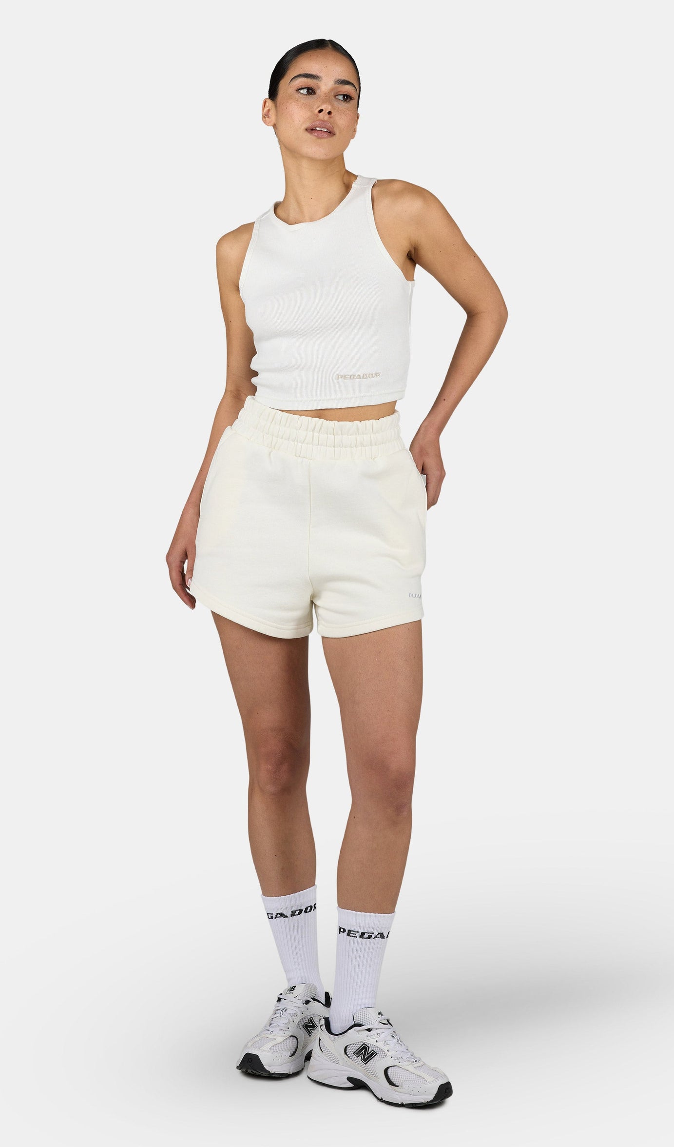 Wiluna High Waisted Sweat Shorts Washed Unbleached White