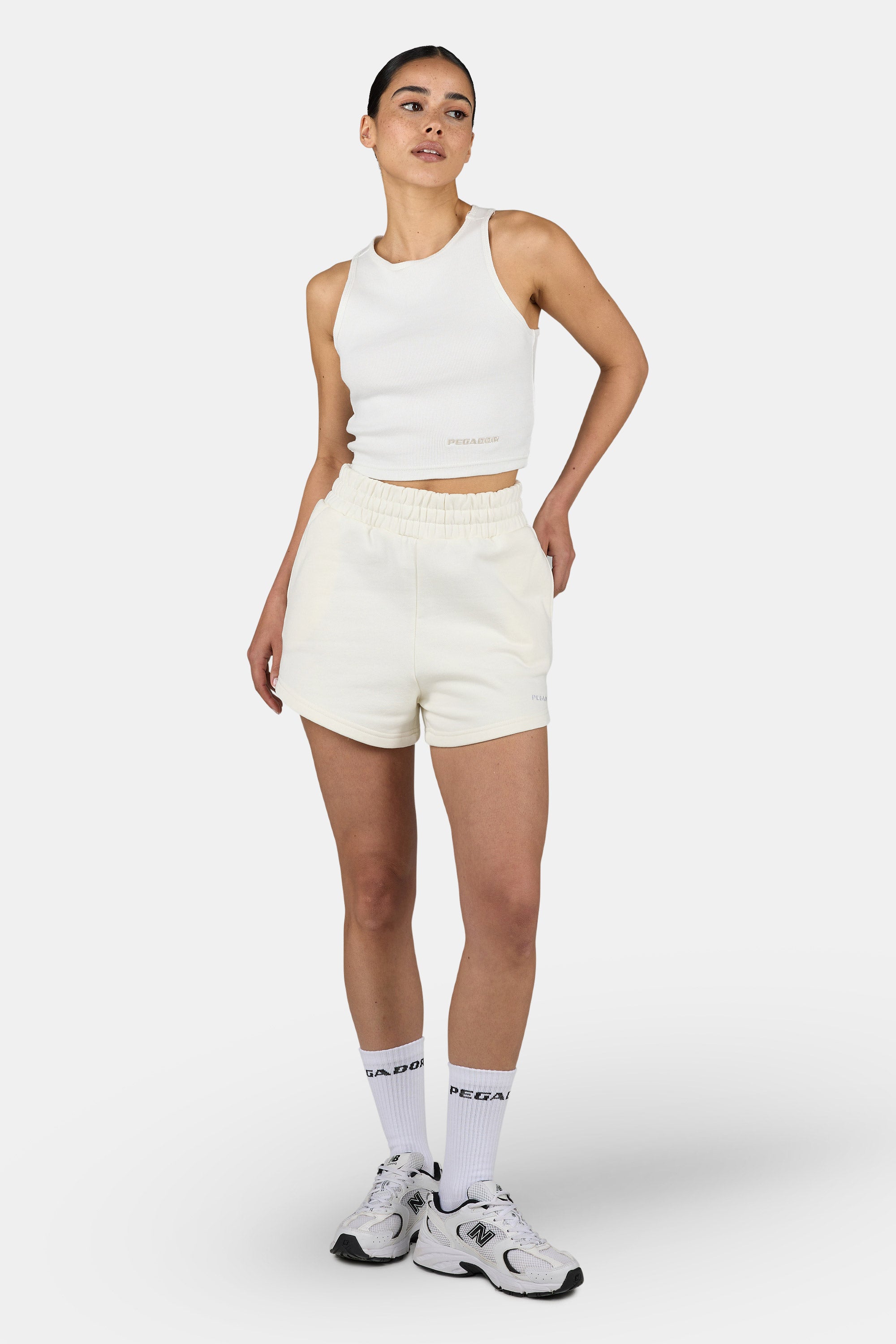 Wiluna High Waisted Sweat Shorts Washed Unbleached White
