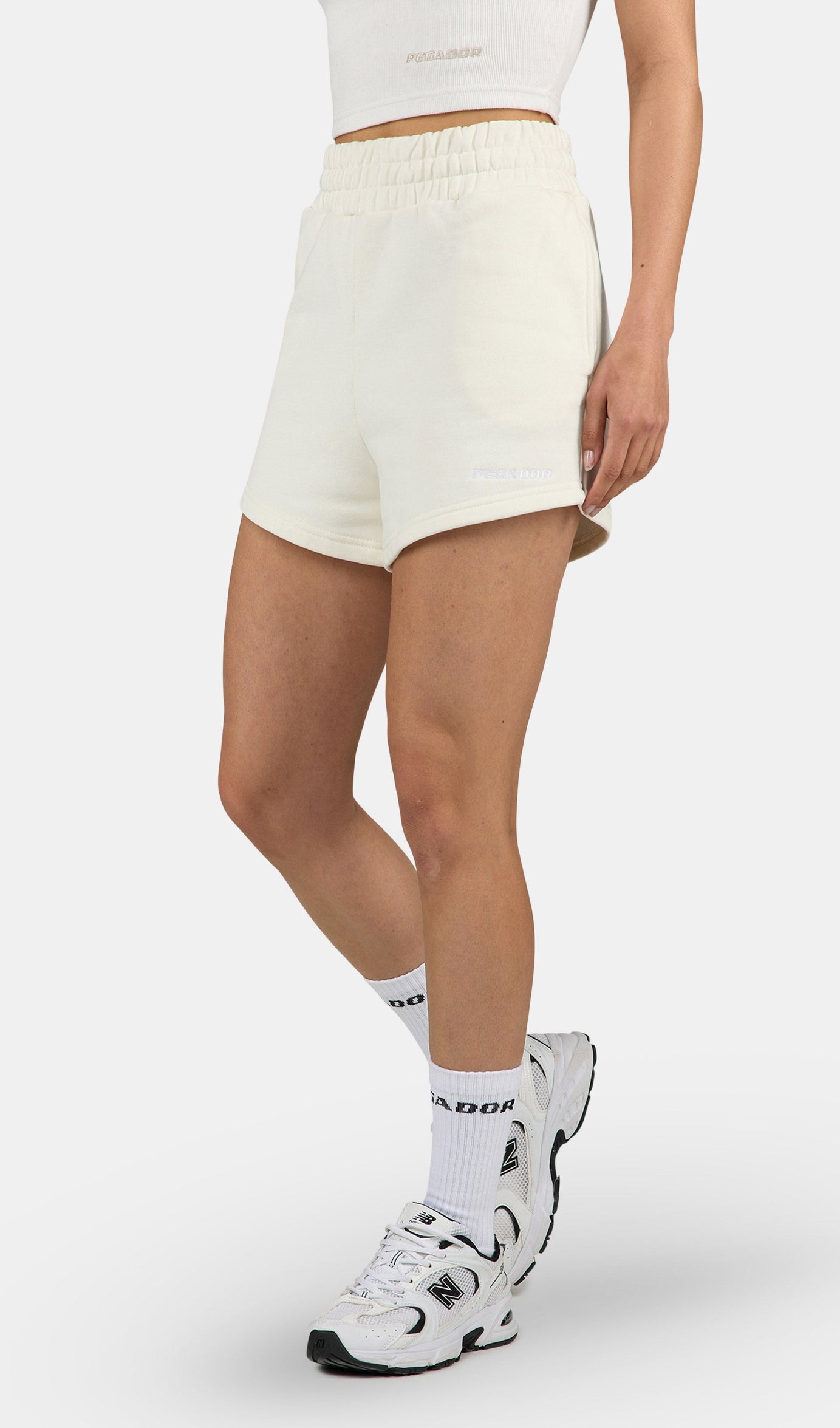 Wiluna High Waisted Sweat Shorts Washed Unbleached White