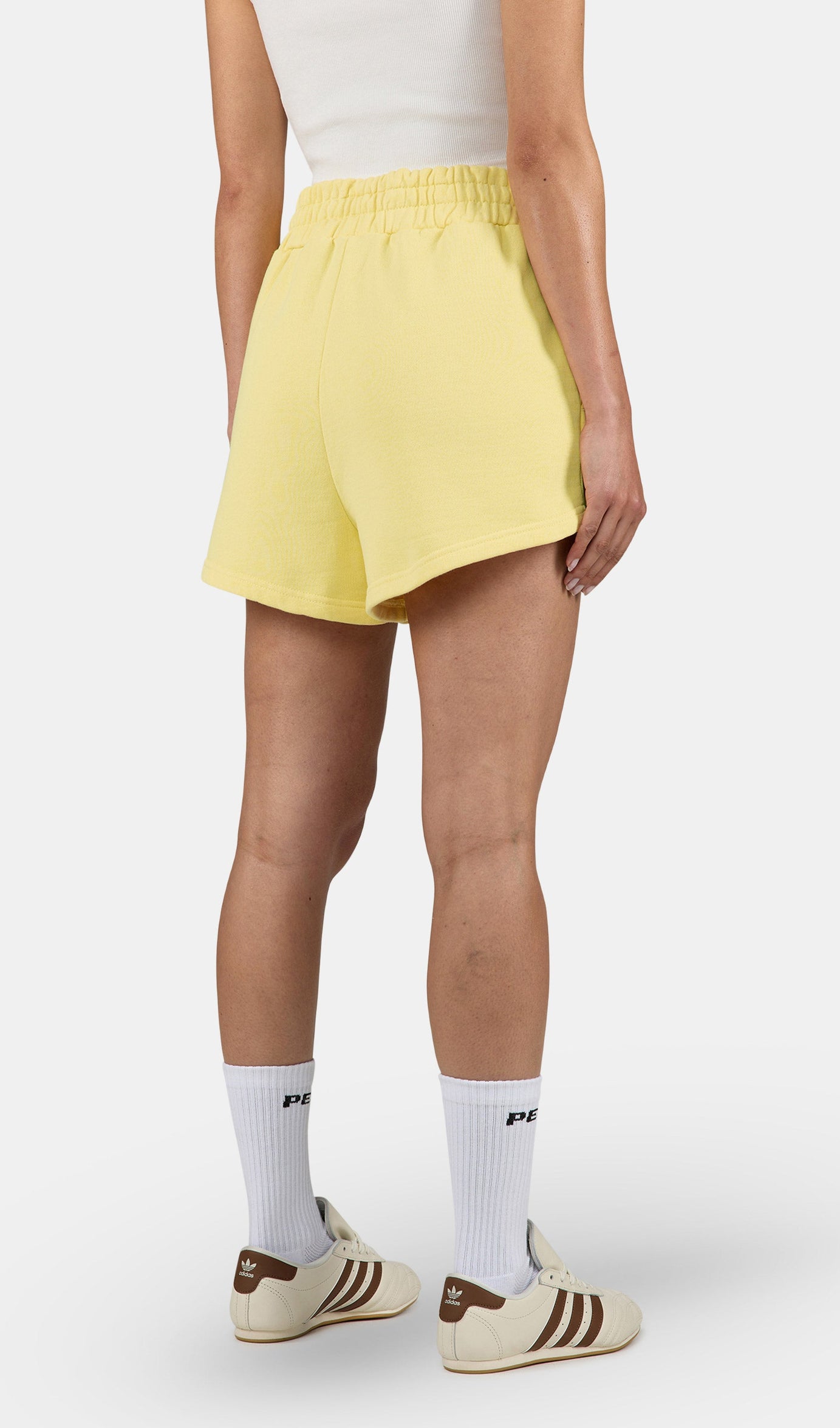 Wiluna High Waisted Sweat Shorts Washed Soft Yellow White