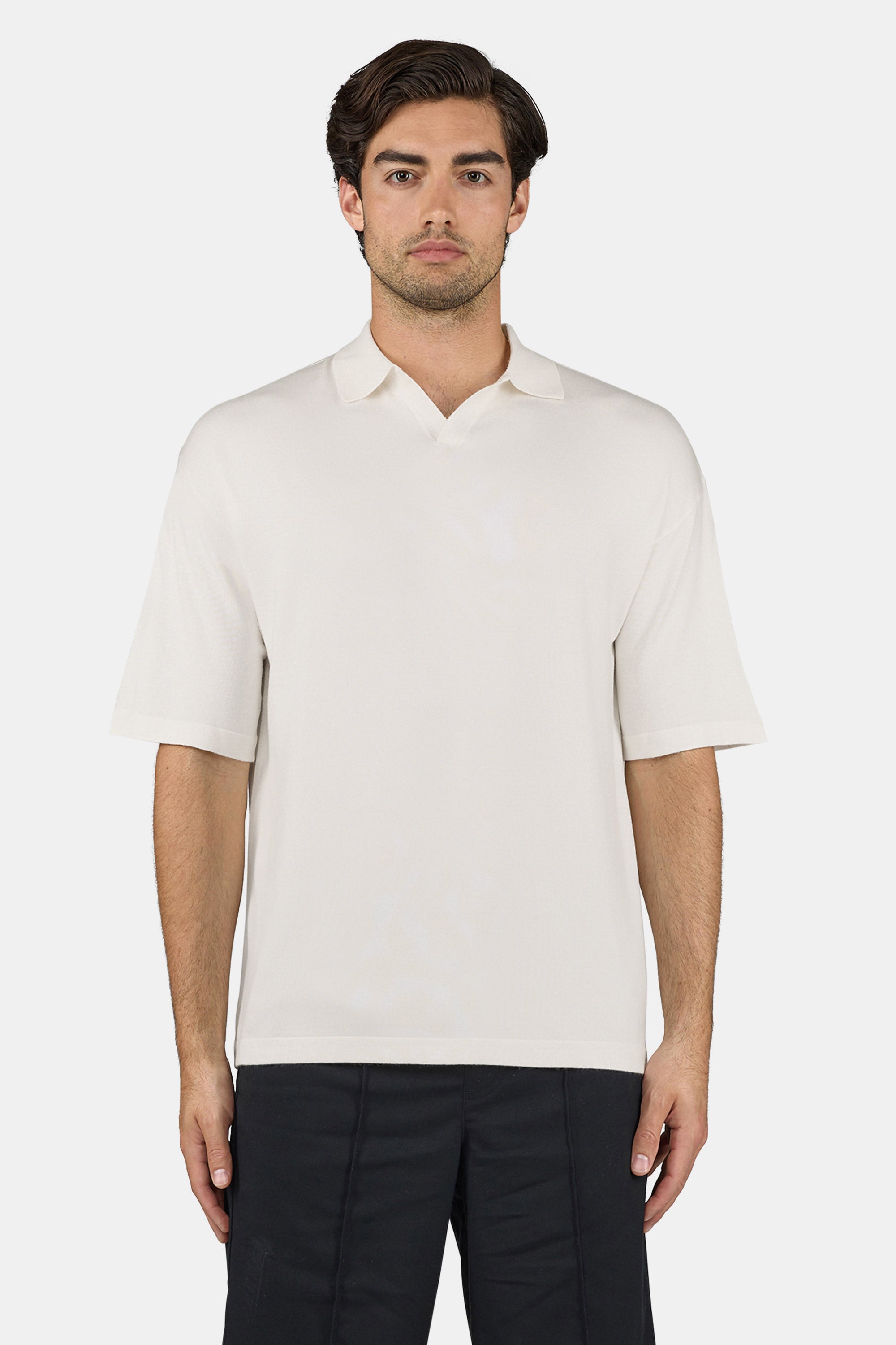 Casan Fine Knit Polo Shirt Unbleached