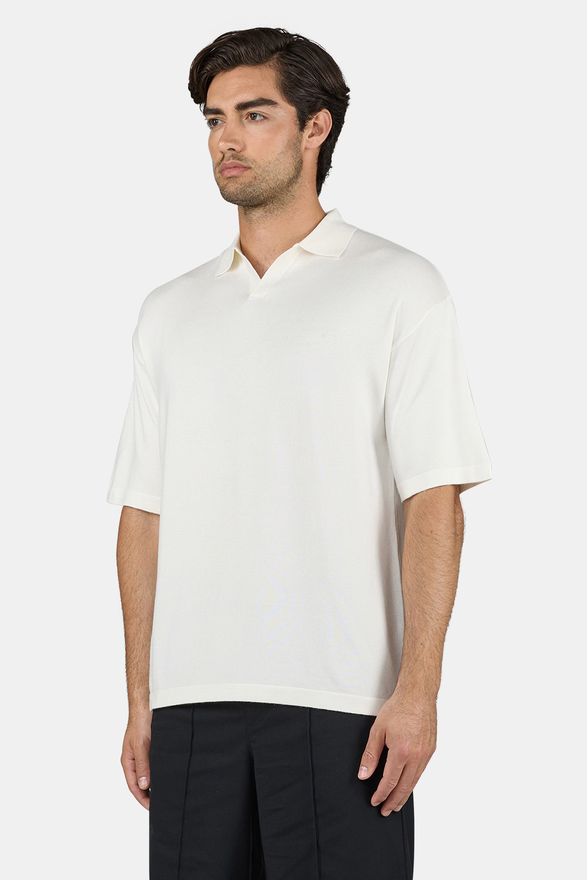 Casan Fine Knit Polo Shirt Unbleached