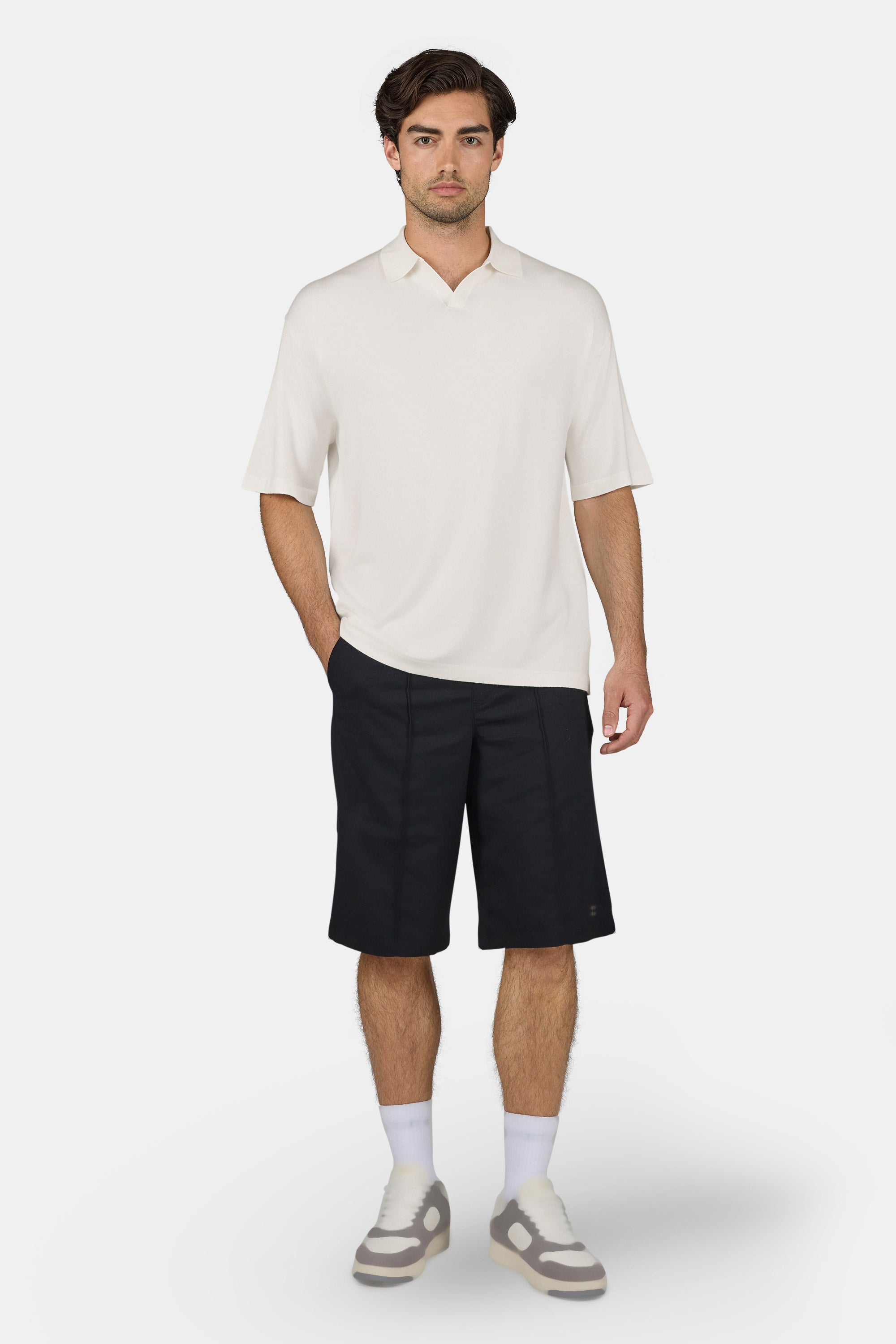 Casan Fine Knit Polo Shirt Unbleached