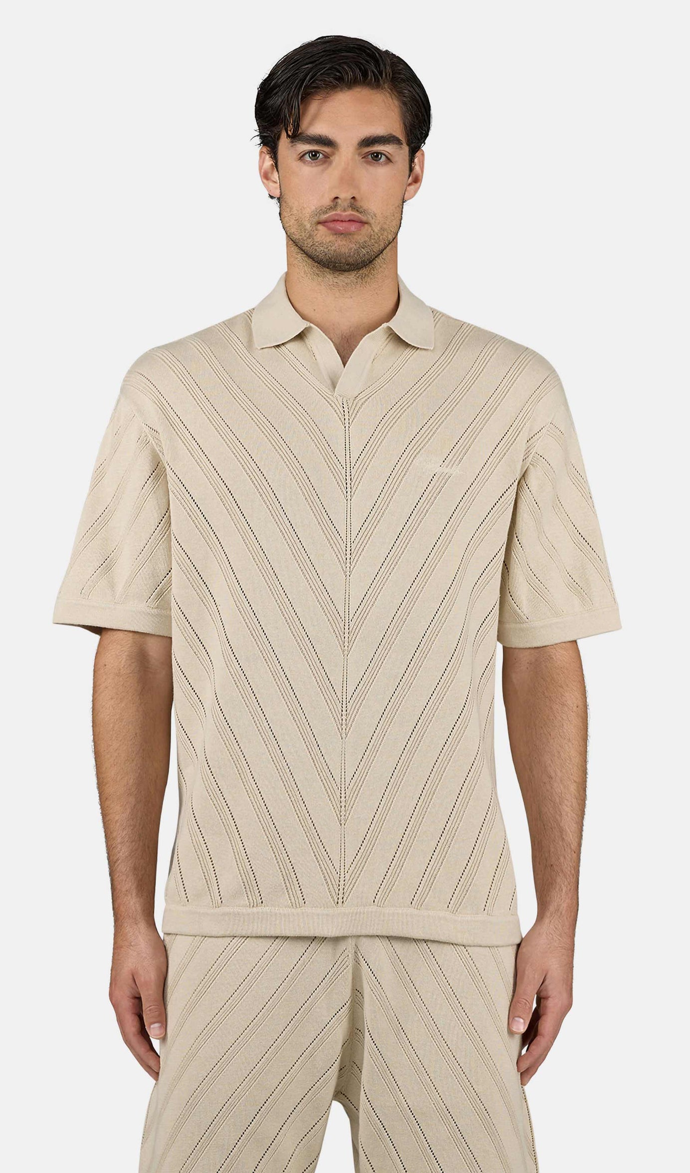 Canva Knit Polo Shirt Light Beige