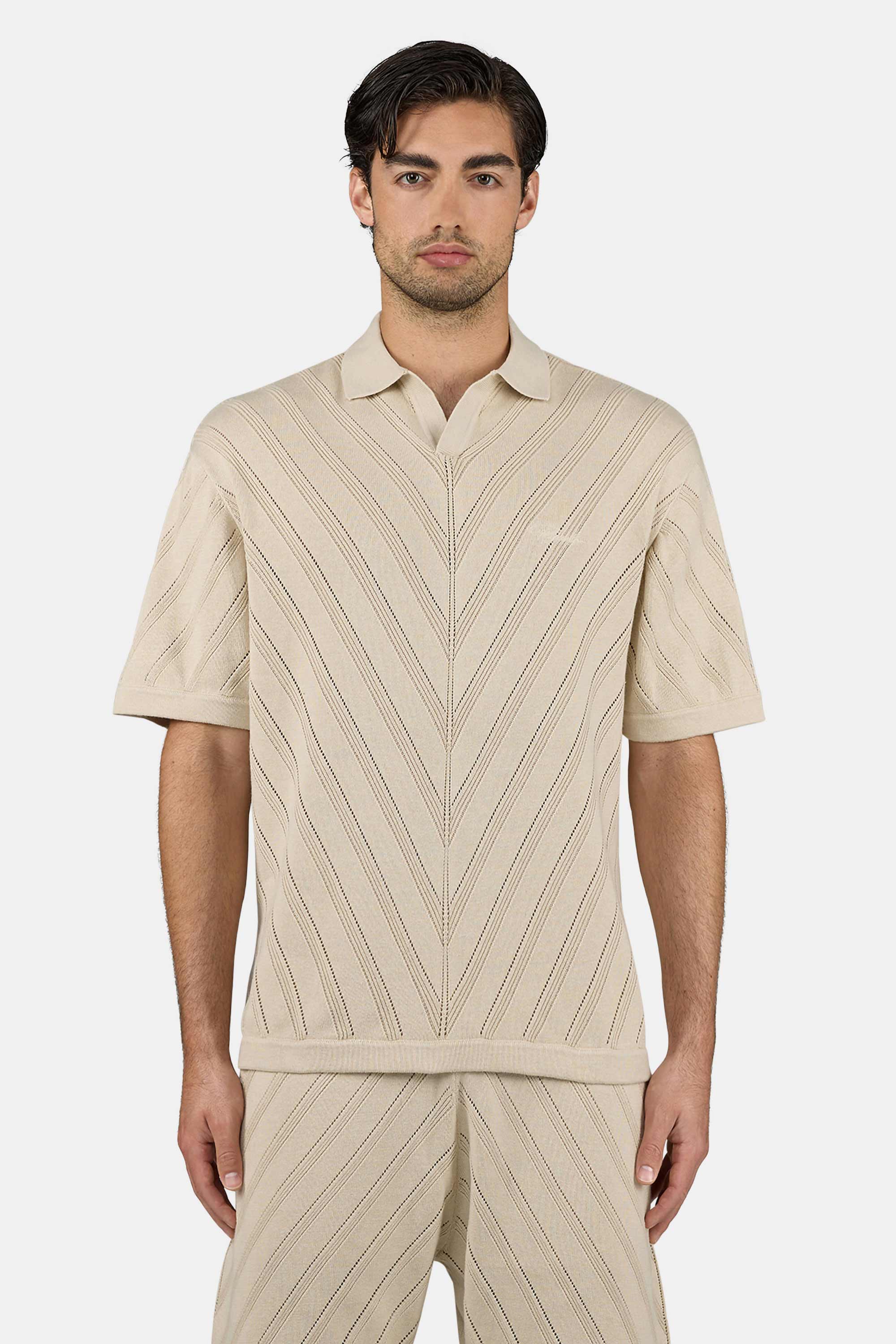 Canva Knit Polo Shirt Light Beige