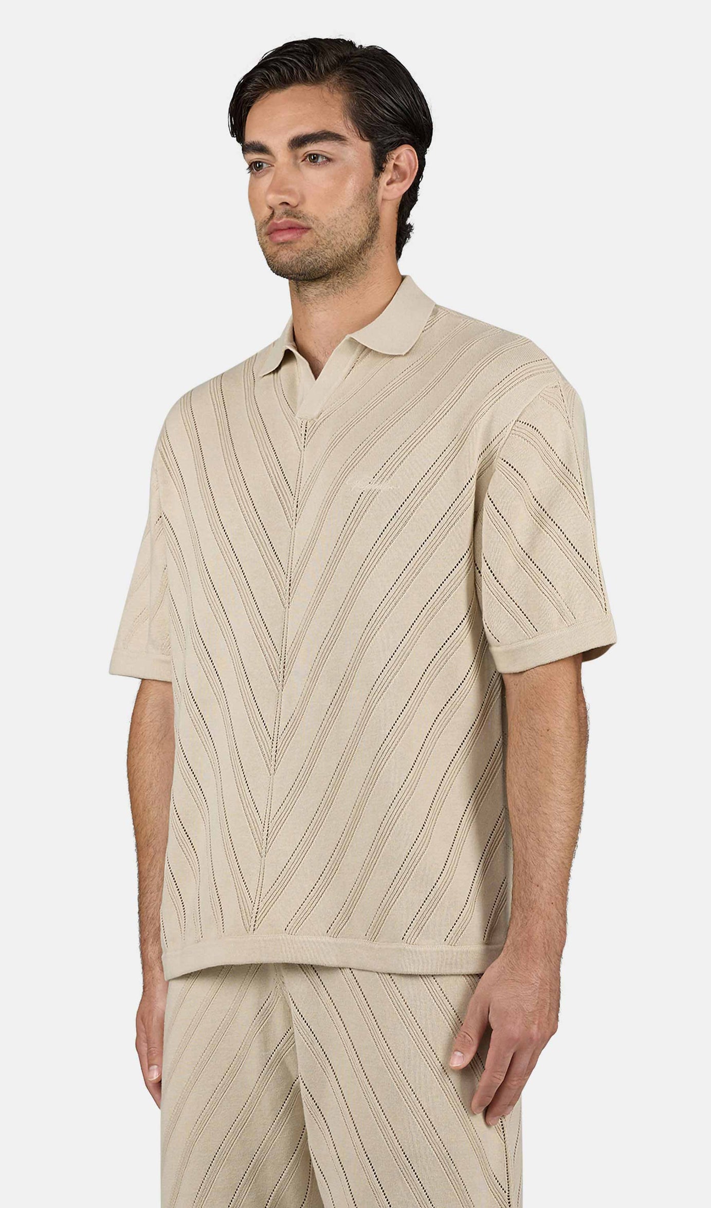 Canva Knit Polo Shirt Light Beige