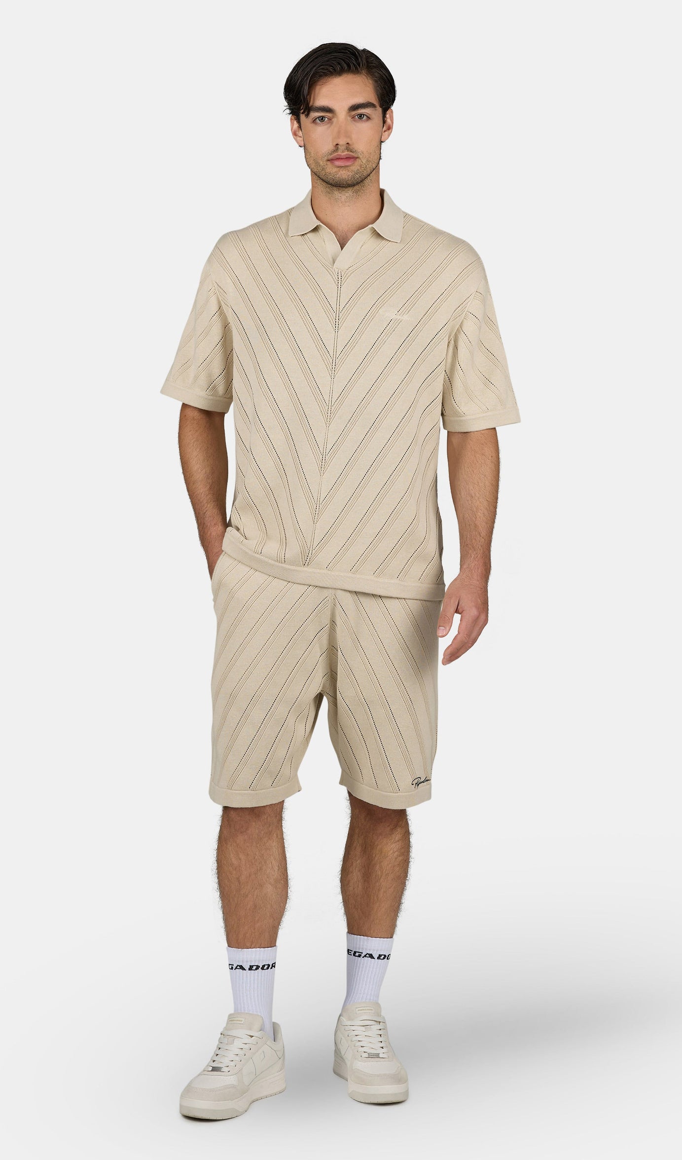 Canva Knit Polo Shirt Light Beige