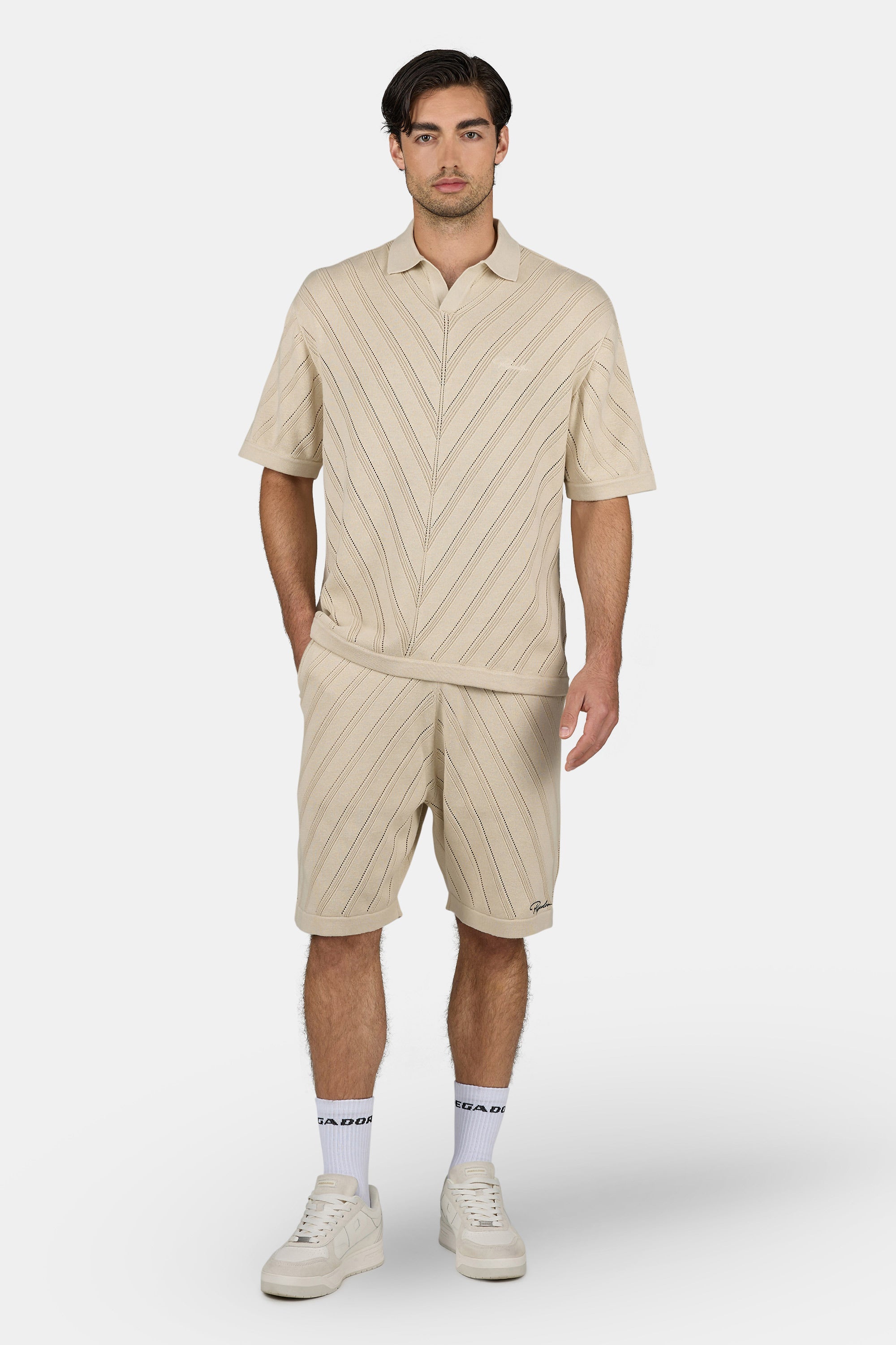 Canva Knit Polo Shirt Light Beige