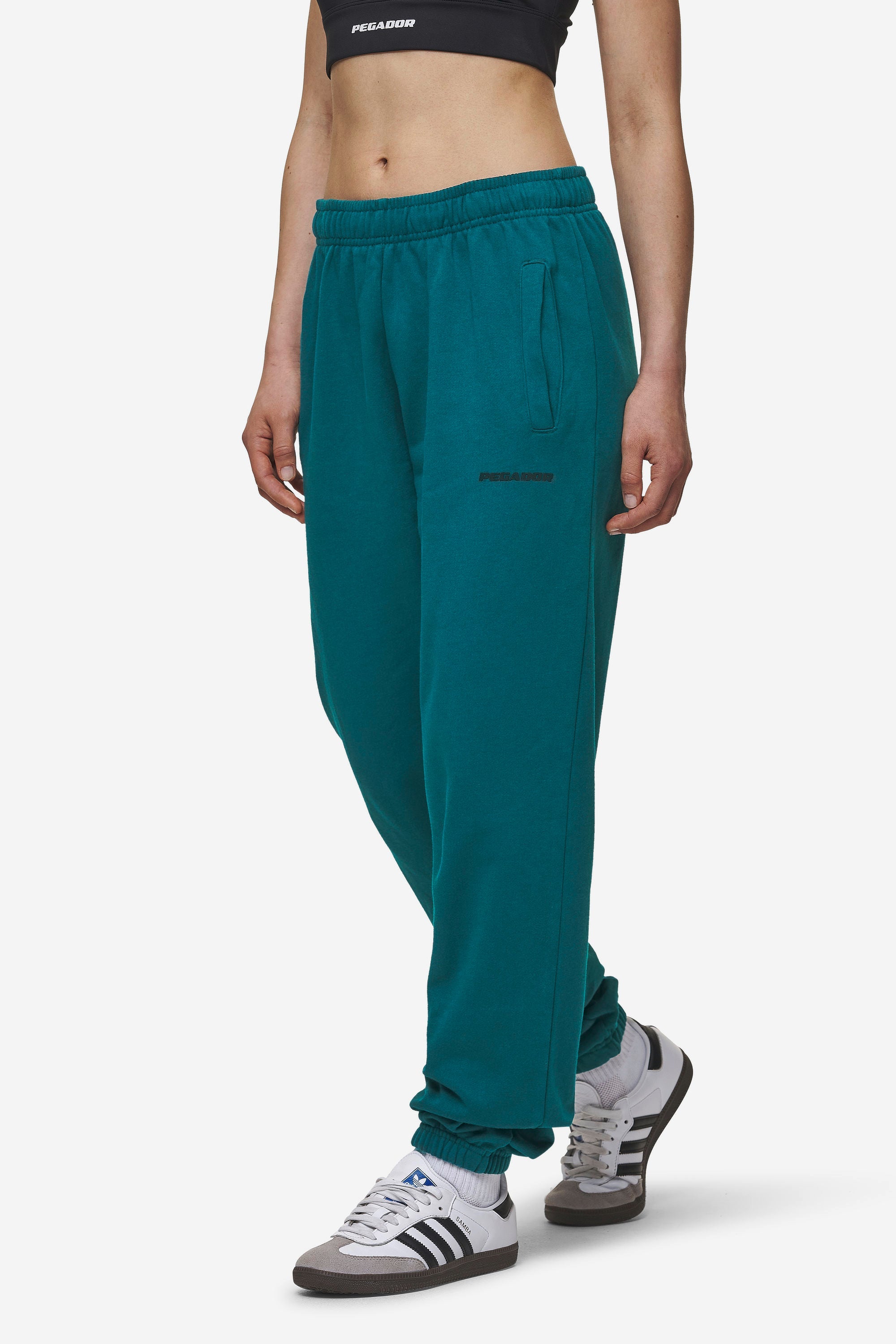 Villa High Waisted Sweat Pants Washed Urban Turquoise Black Gum