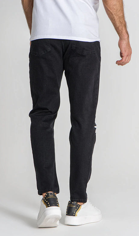 Black Ripped Carrot Leg Jeans